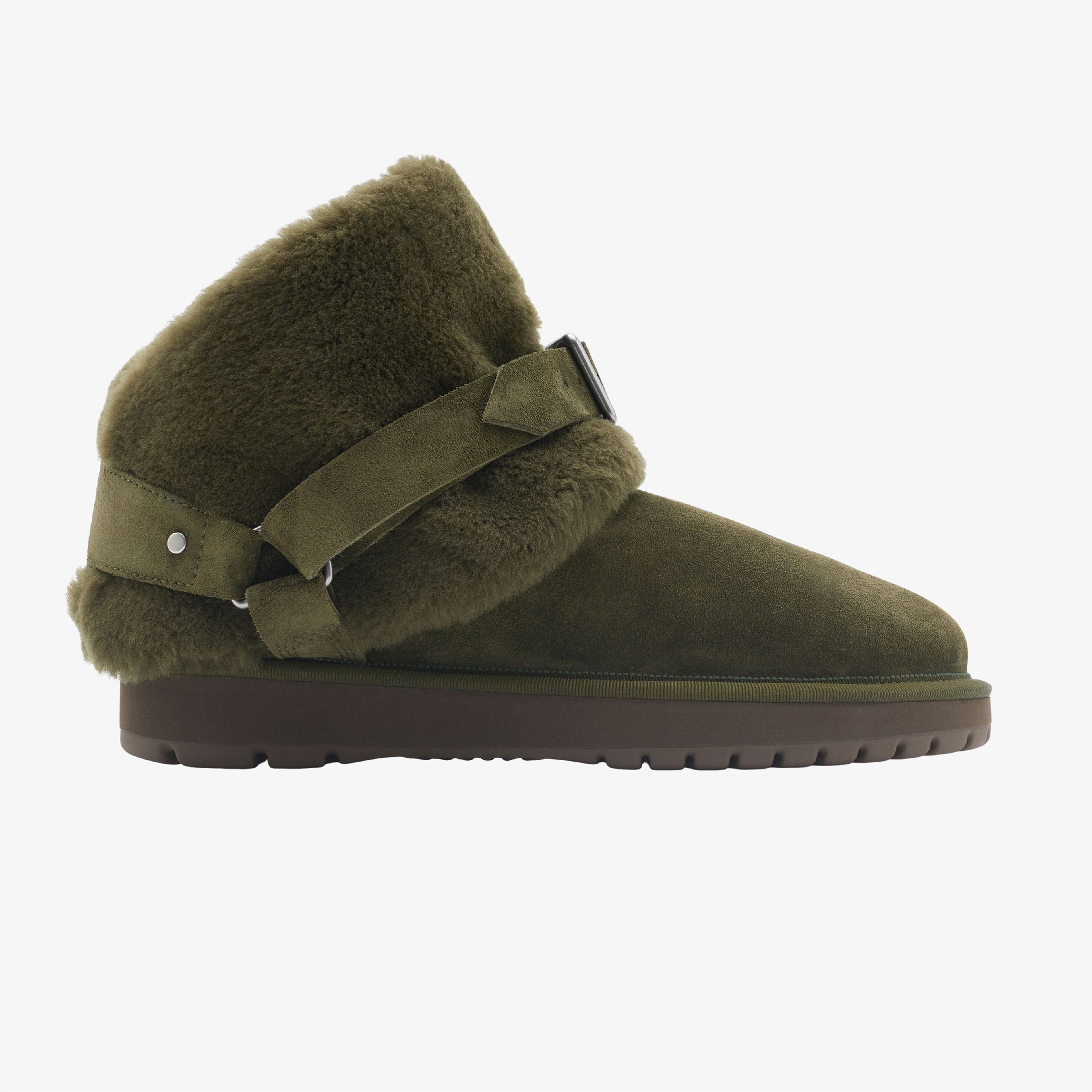 Burberry Suede and Shearling Chubby Kadın Haki Bot