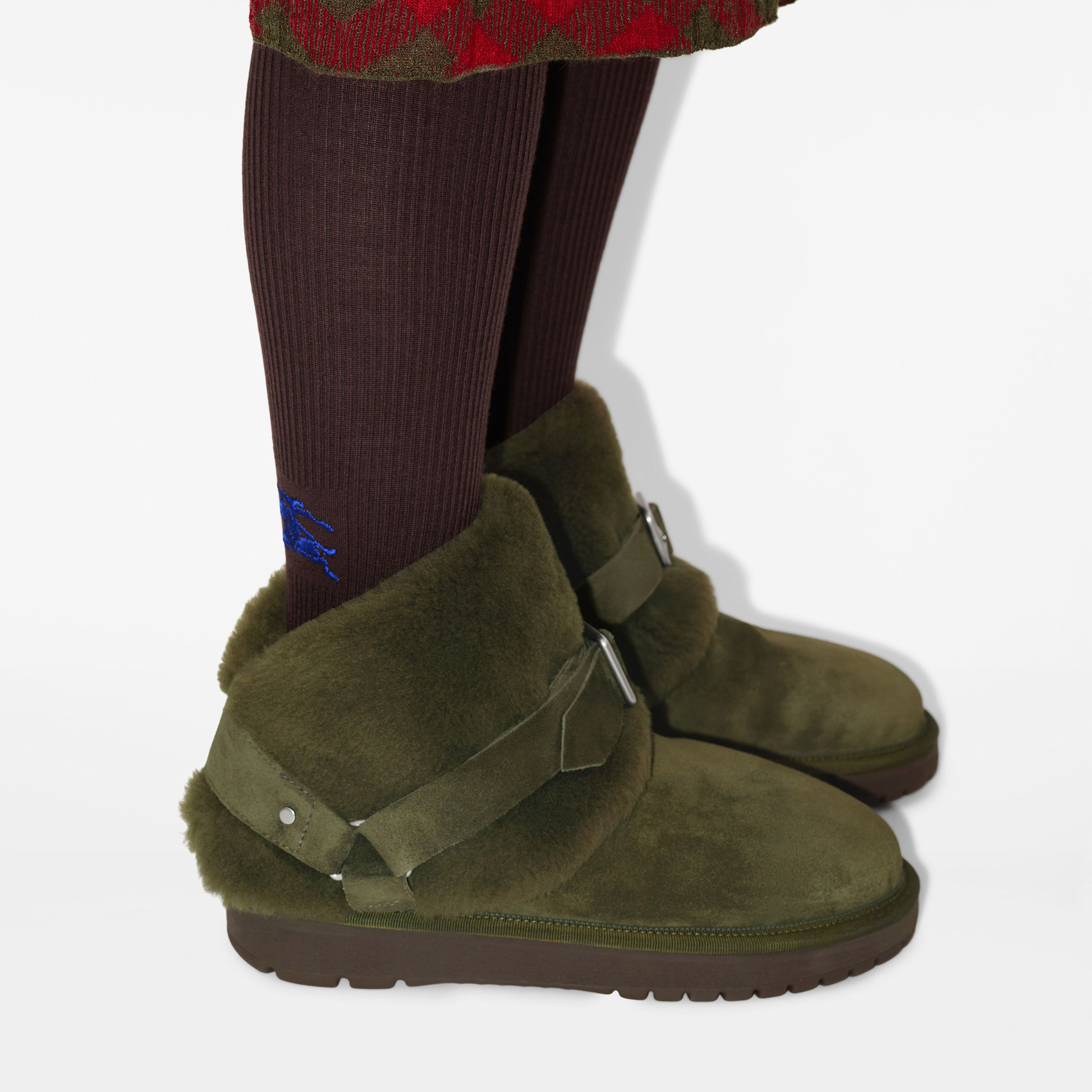 Burberry Suede and Shearling Chubby Kadın Haki Bot