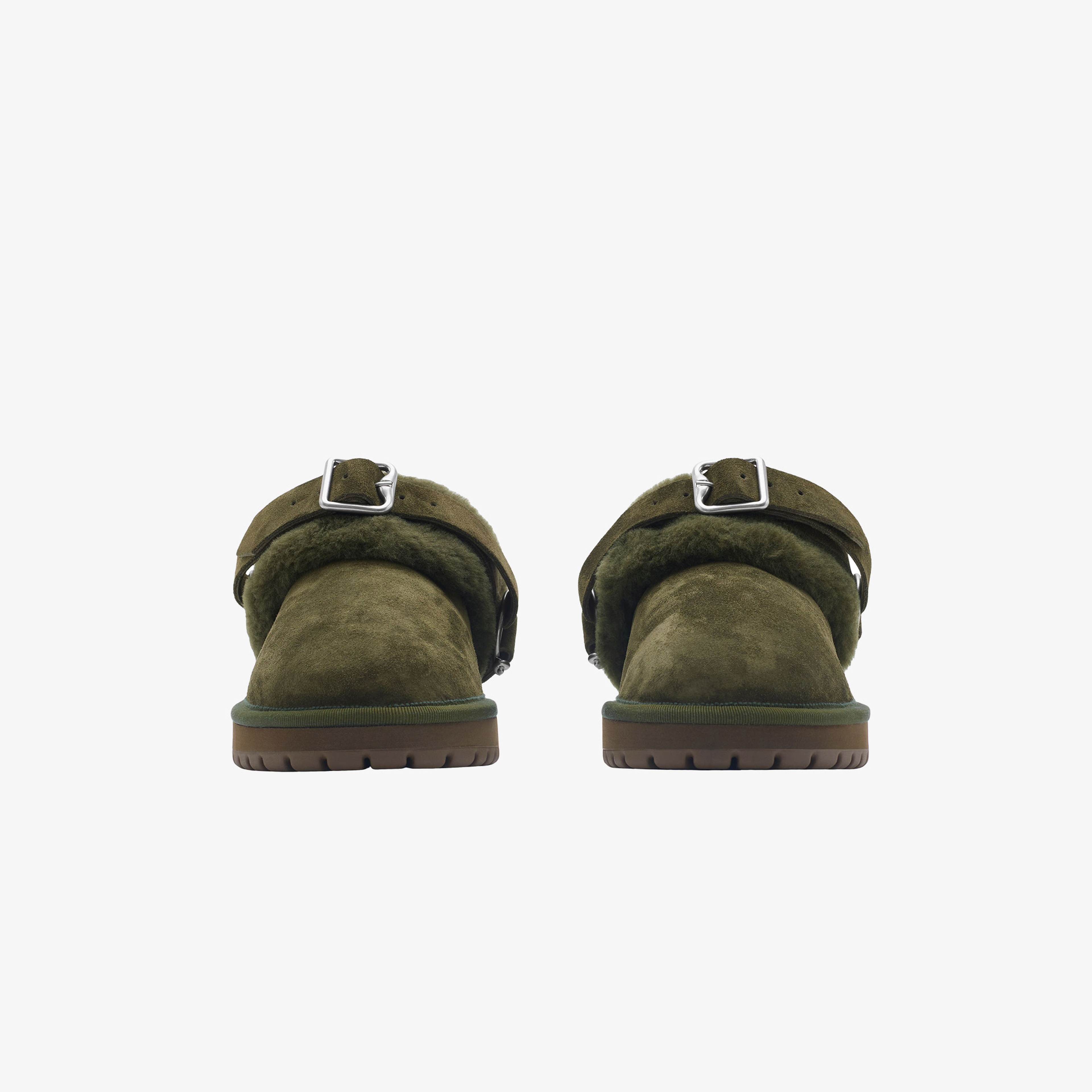 Burberry Suede and Shearling Chubby Kadın Haki Sandalet