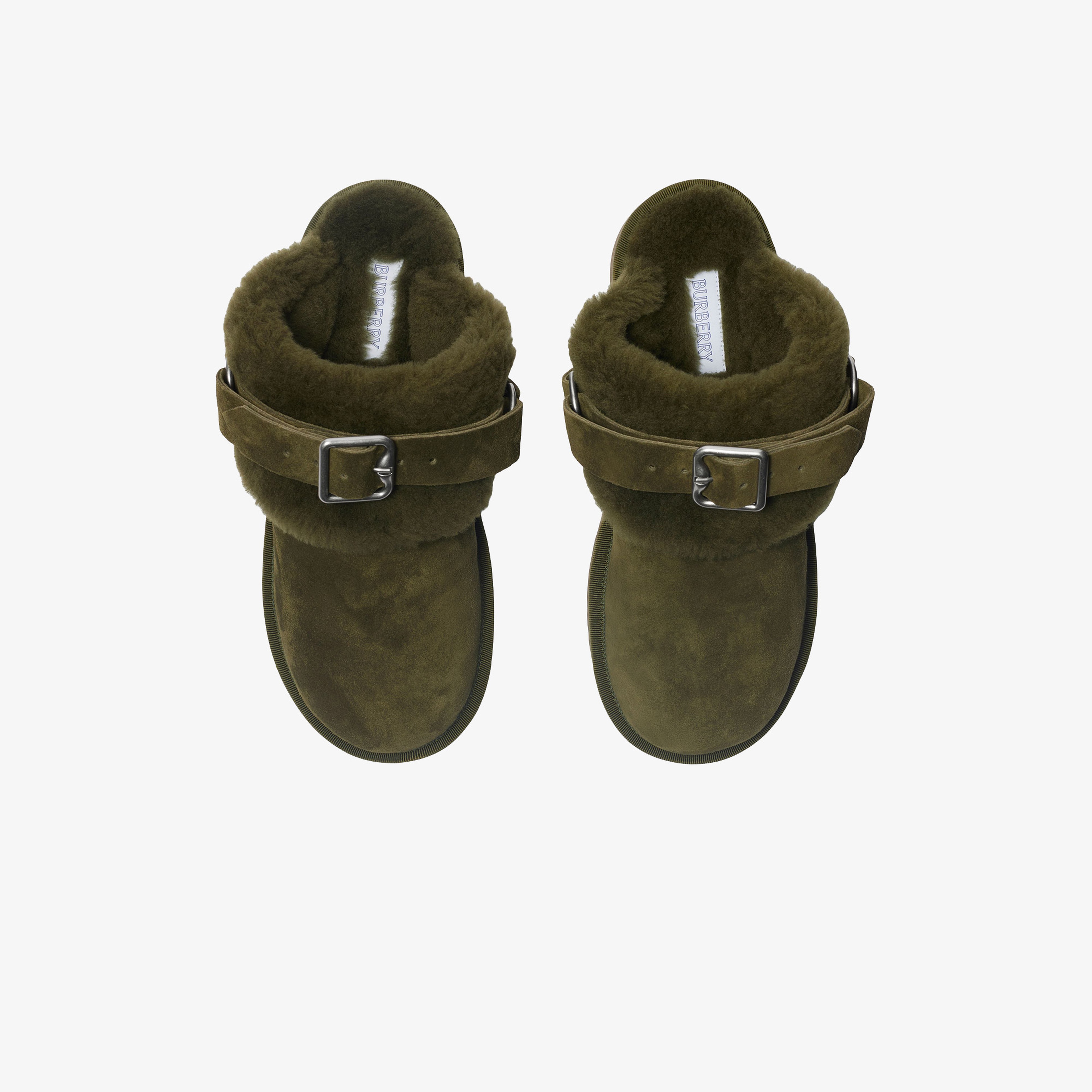 Burberry Suede and Shearling Chubby Kadın Haki Sandalet