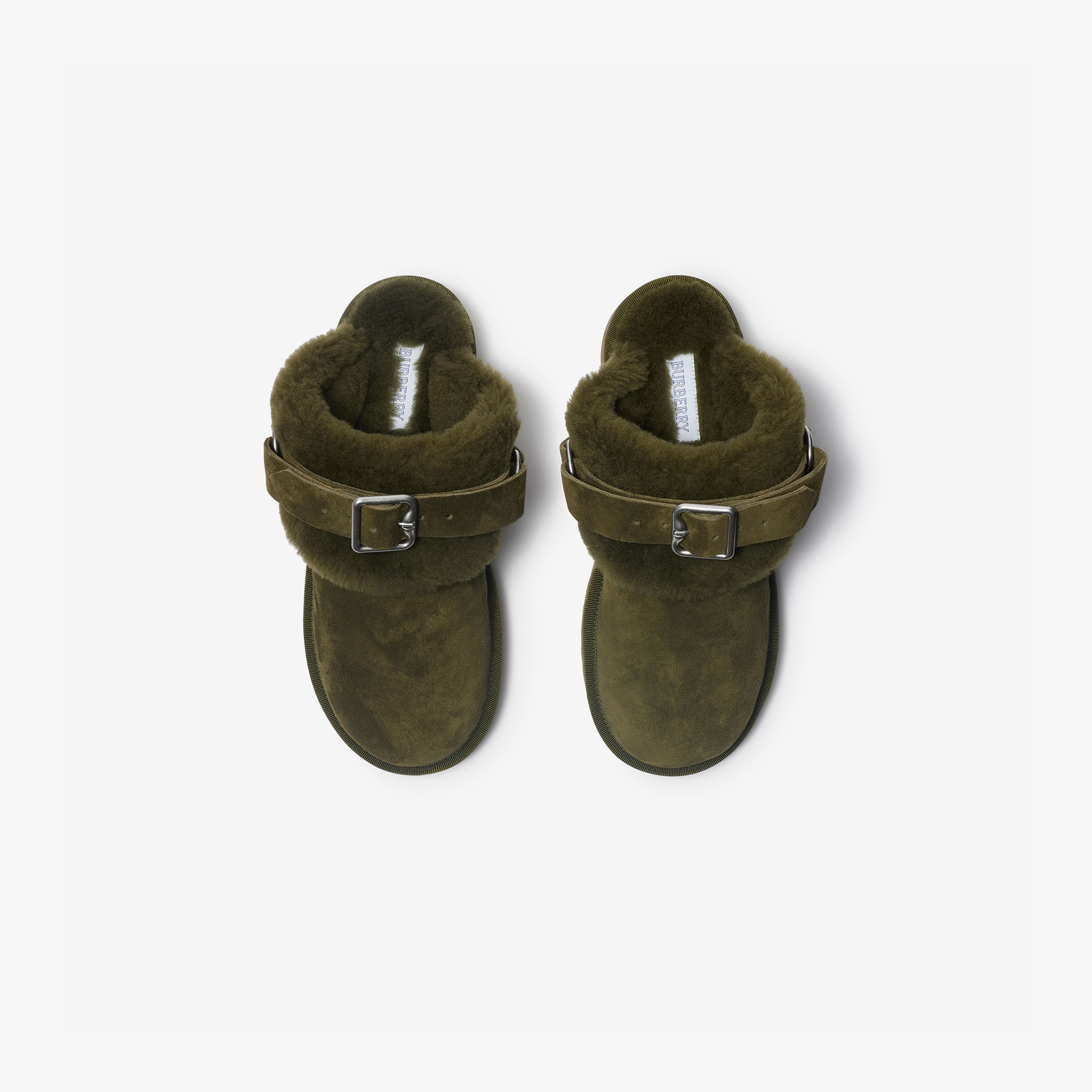 Burberry Suede and Shearling Chubby Kadın Haki Sandalet