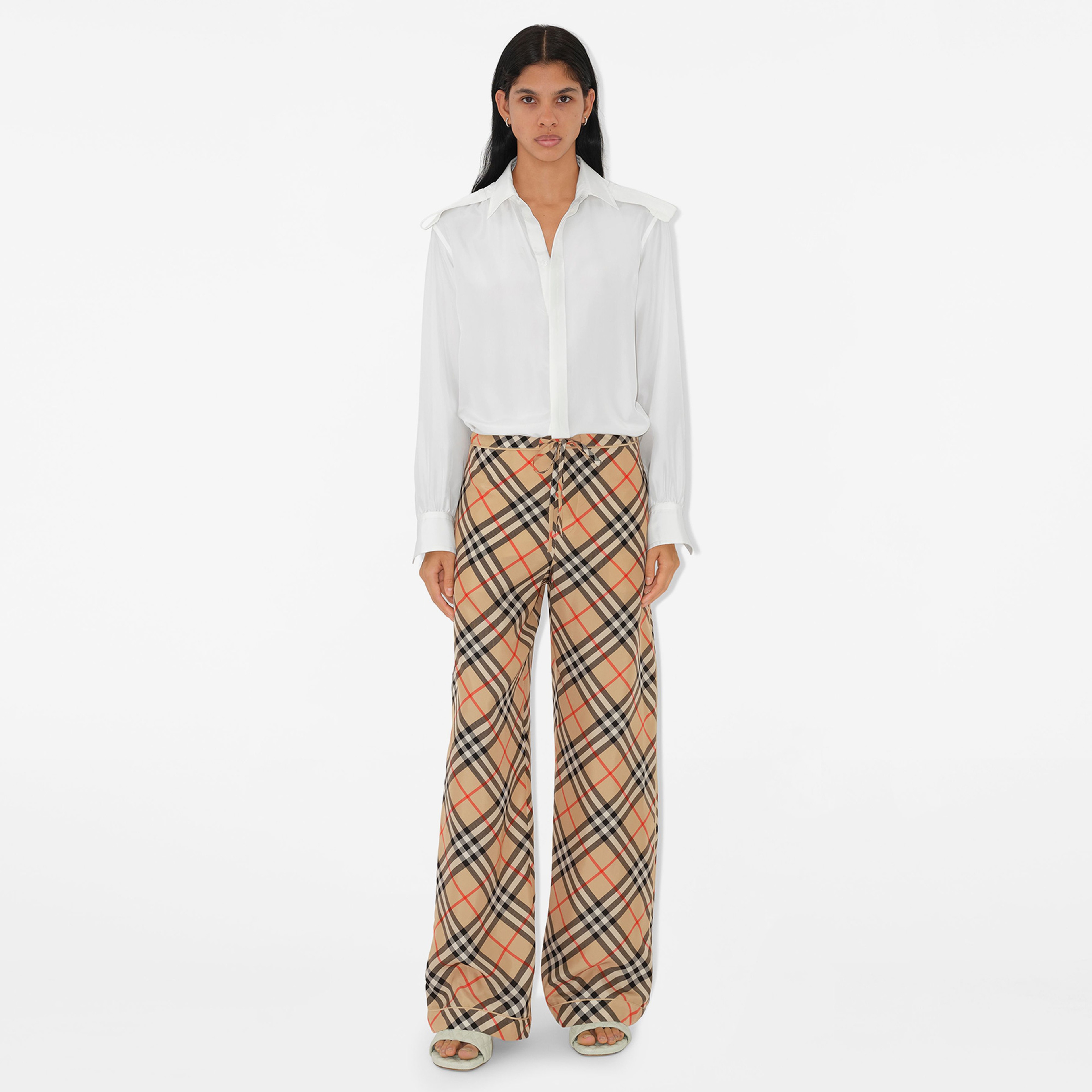 Burberry Check Silk Kadın Bej Pantolon