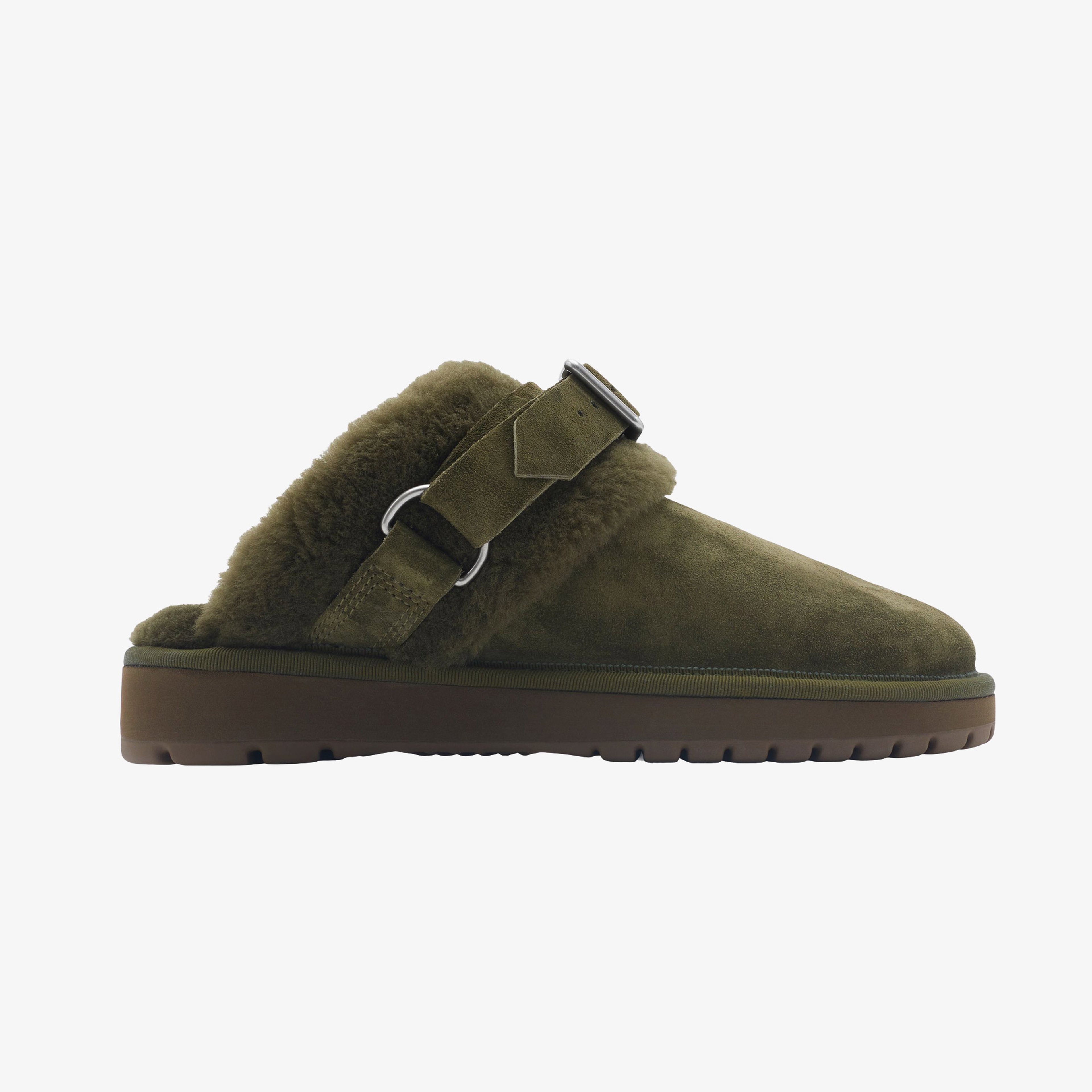 Burberry Suede and Shearling Chubby Kadın Haki Sandalet