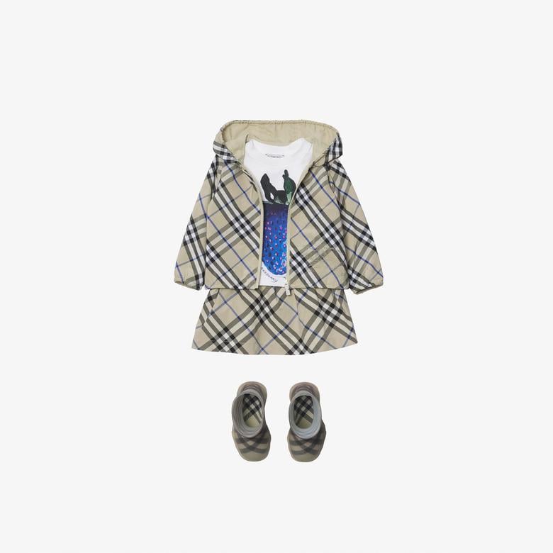 Burberry Reversible Check Pamuk Karışımlı Çocuk Krem Rengi Ceket