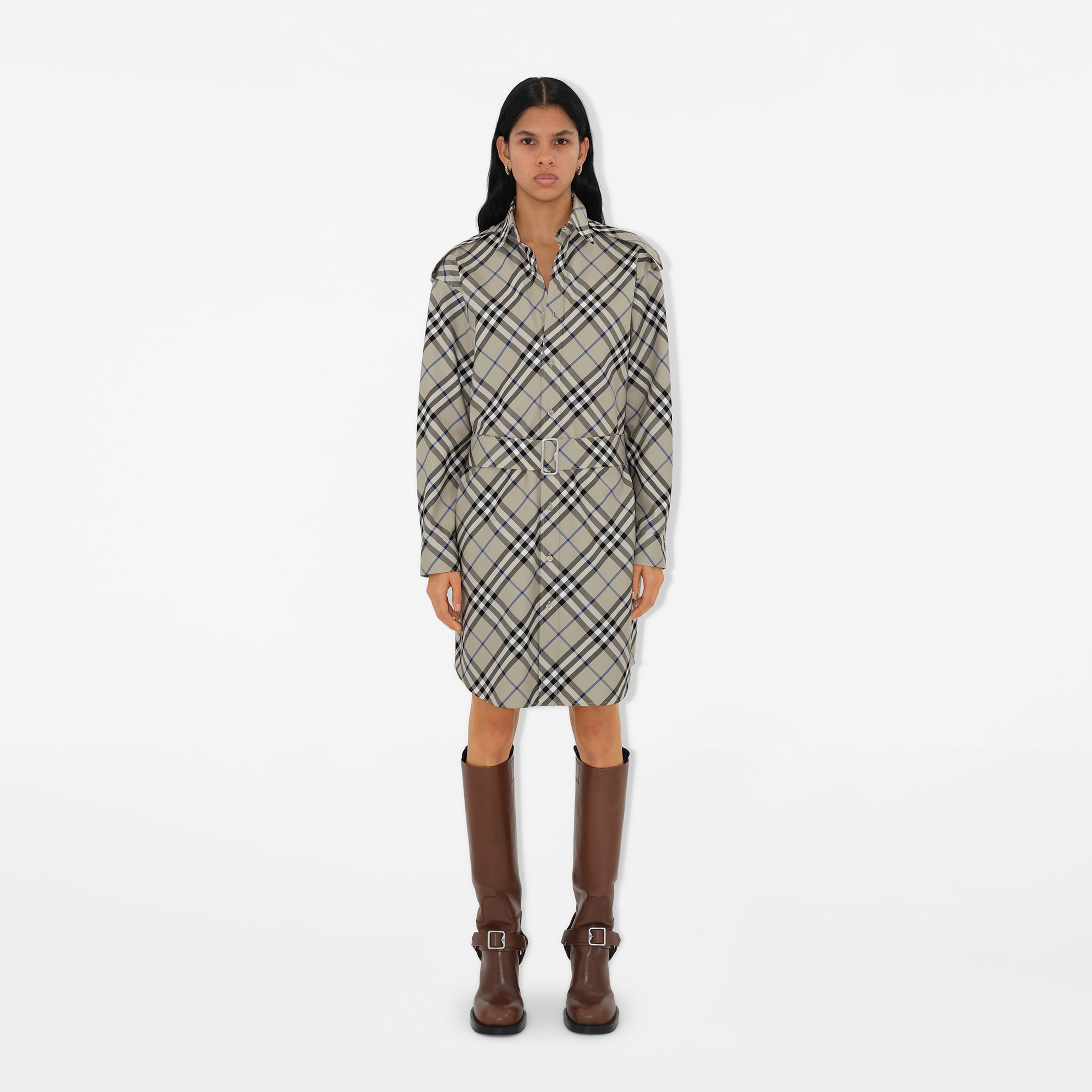 Burberry Check Pamuklu Kadın Krem Rengi Elbise