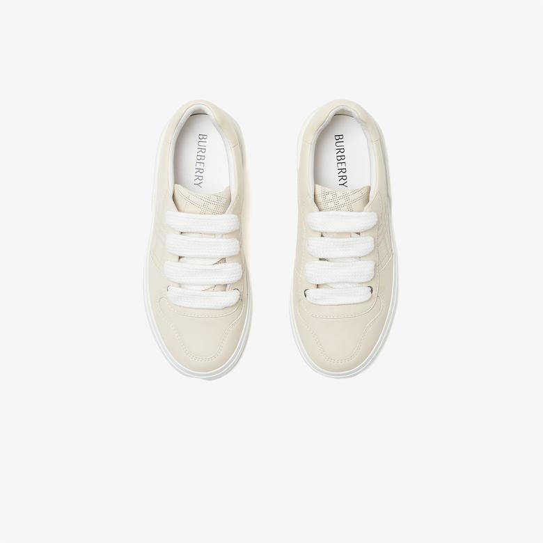 Burberry Check Leather Çocuk Krem Rengi Spor Ayakkabı