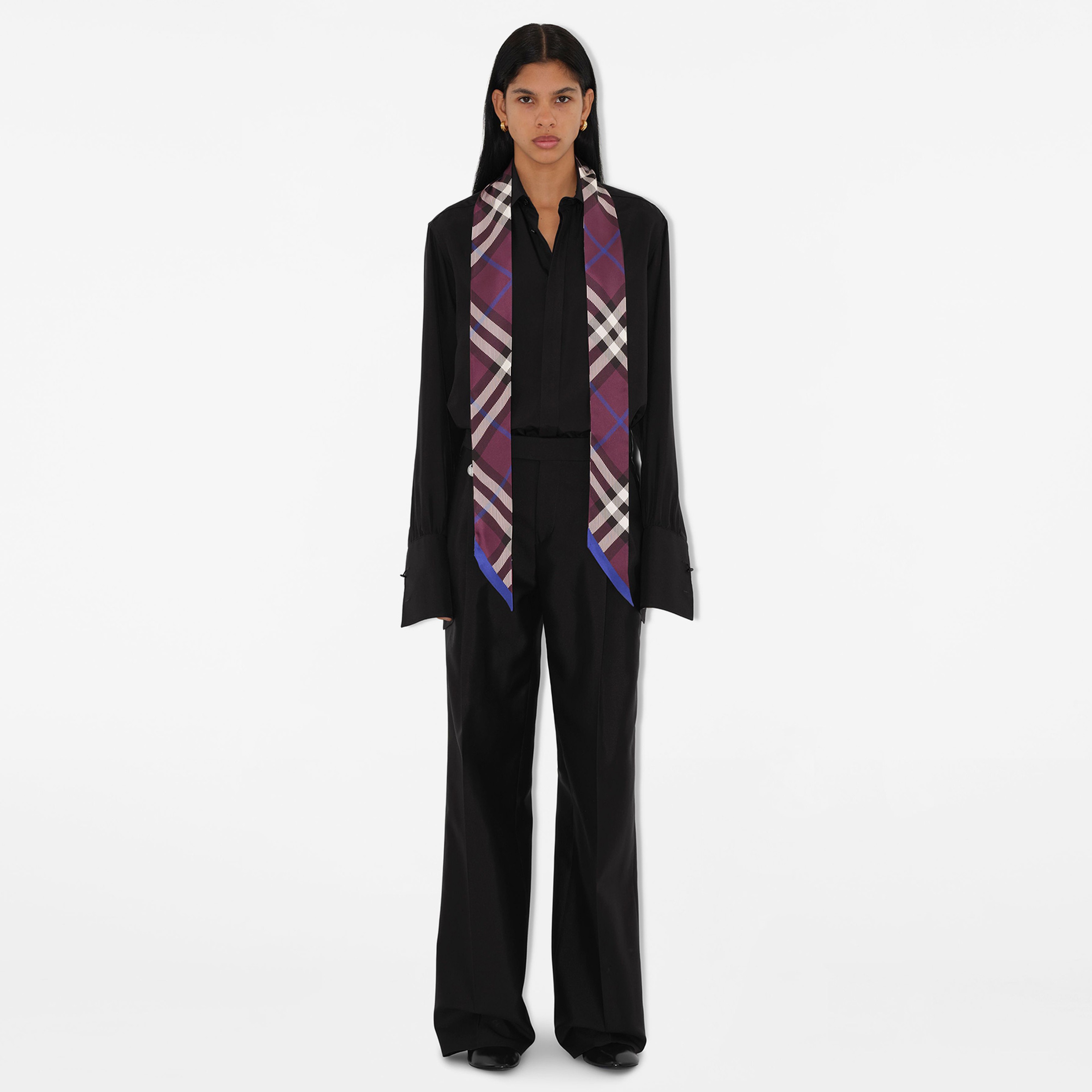 Burberry Skinny Check İpek Kadın Mor Atkı