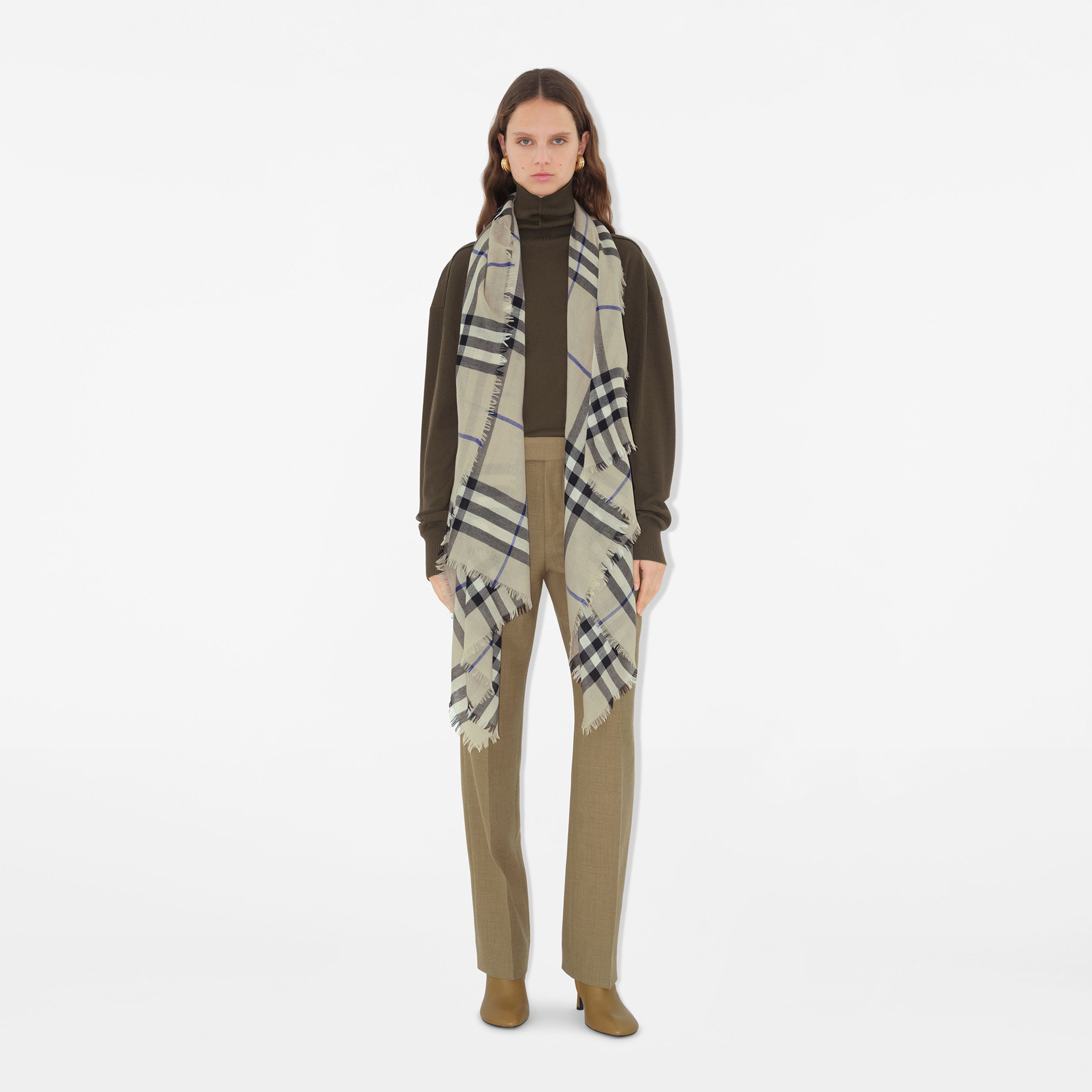 Burberry Check Yün Kadın Krem Rengi Atkı