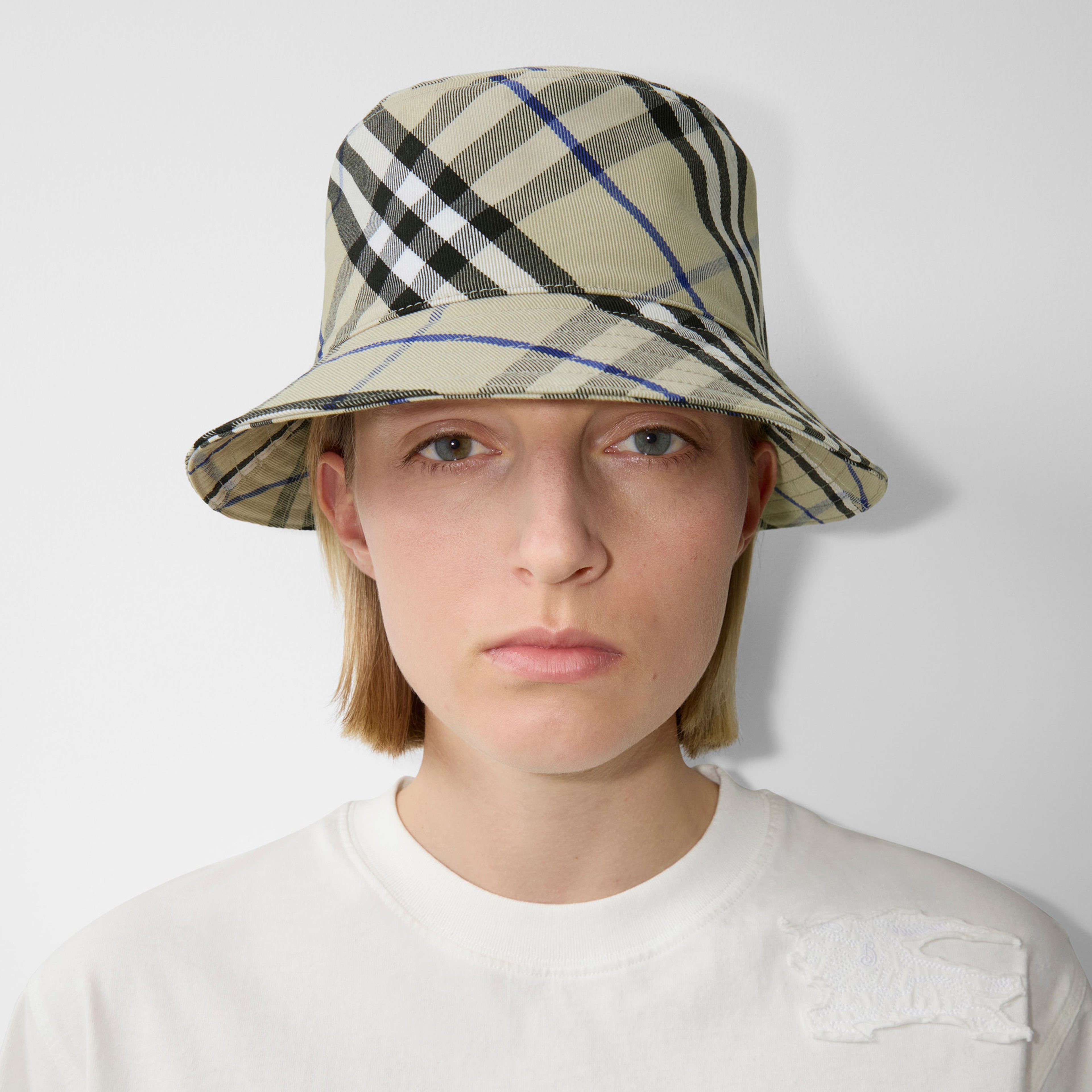 Burberry Check Pamuklu Blend Bucket Erkek Krem Rengi Şapka