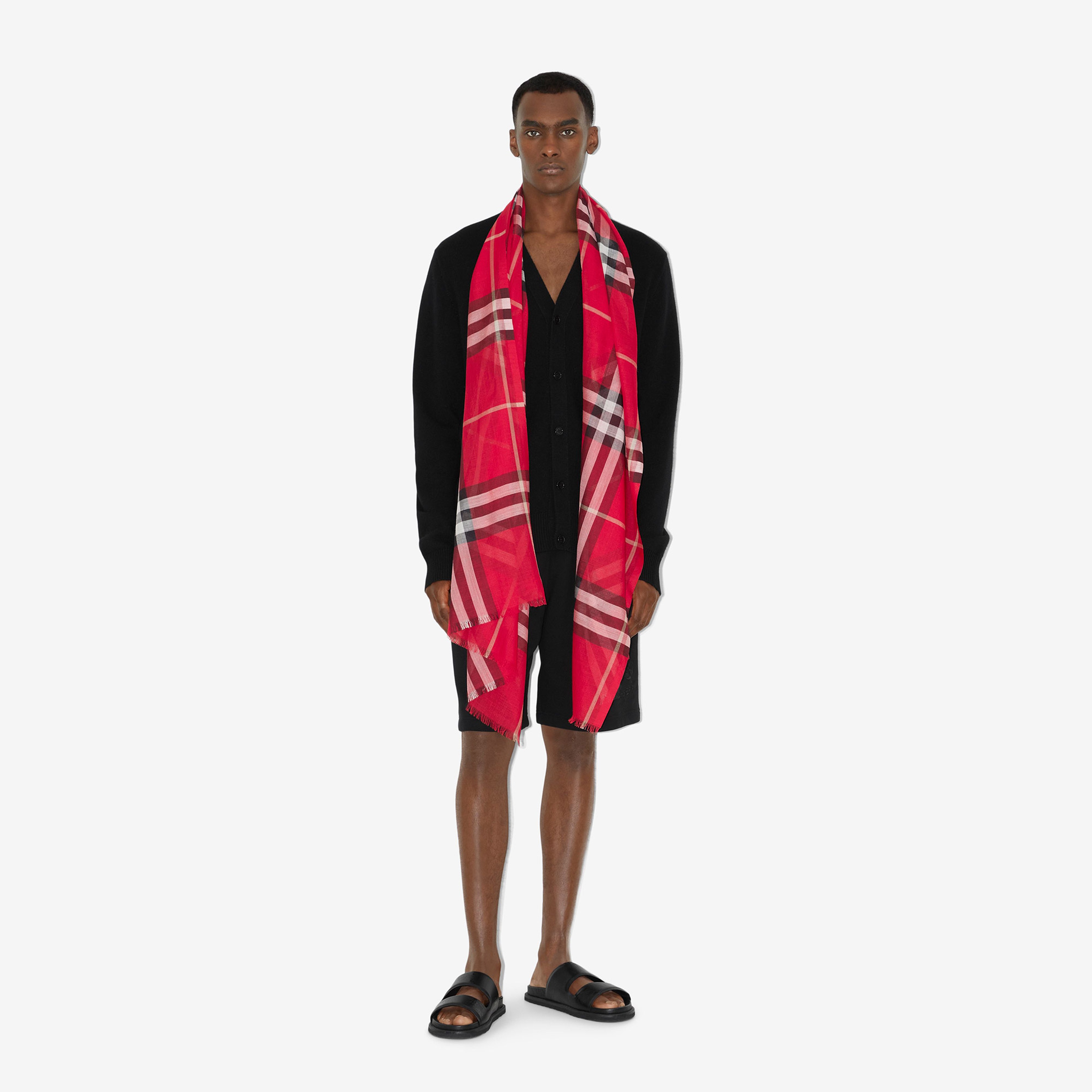 Burberry Gauze Lightweight Wool Silk Kadın Kırmızı Atkı