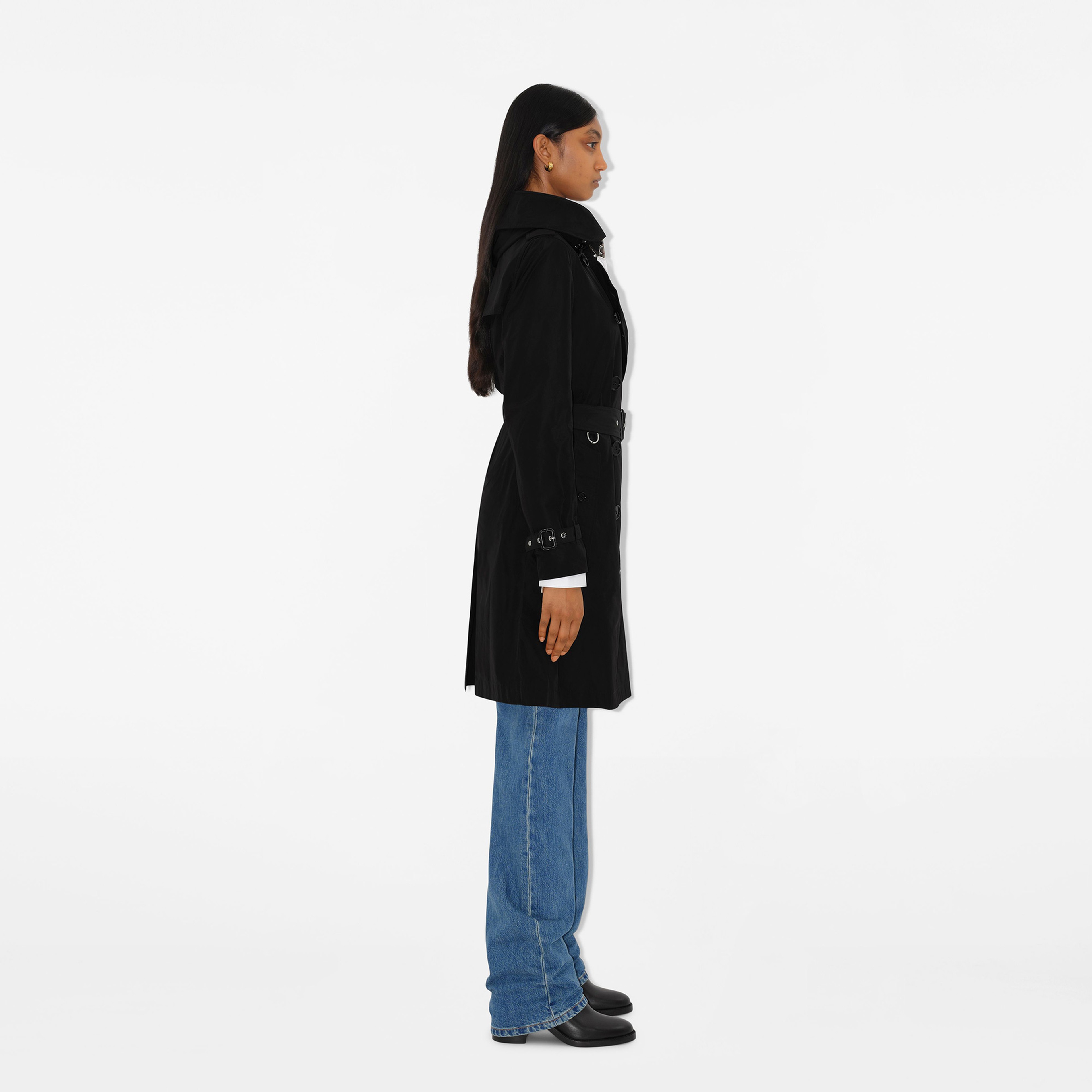 Burberry Mid-length Taffeta Kensington Kadın Siyah Trençkot