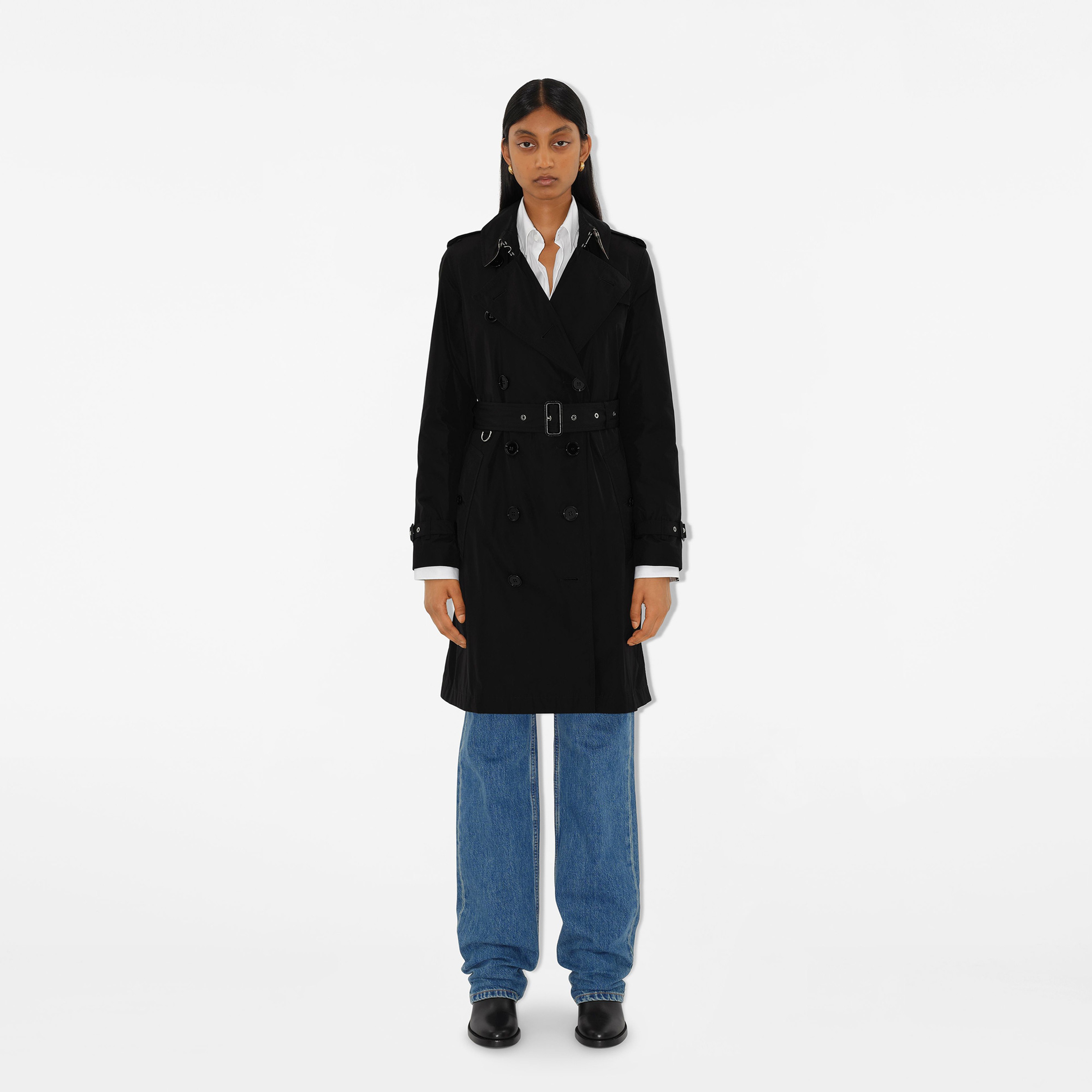 Burberry Mid-length Taffeta Kensington Kadın Siyah Trençkot