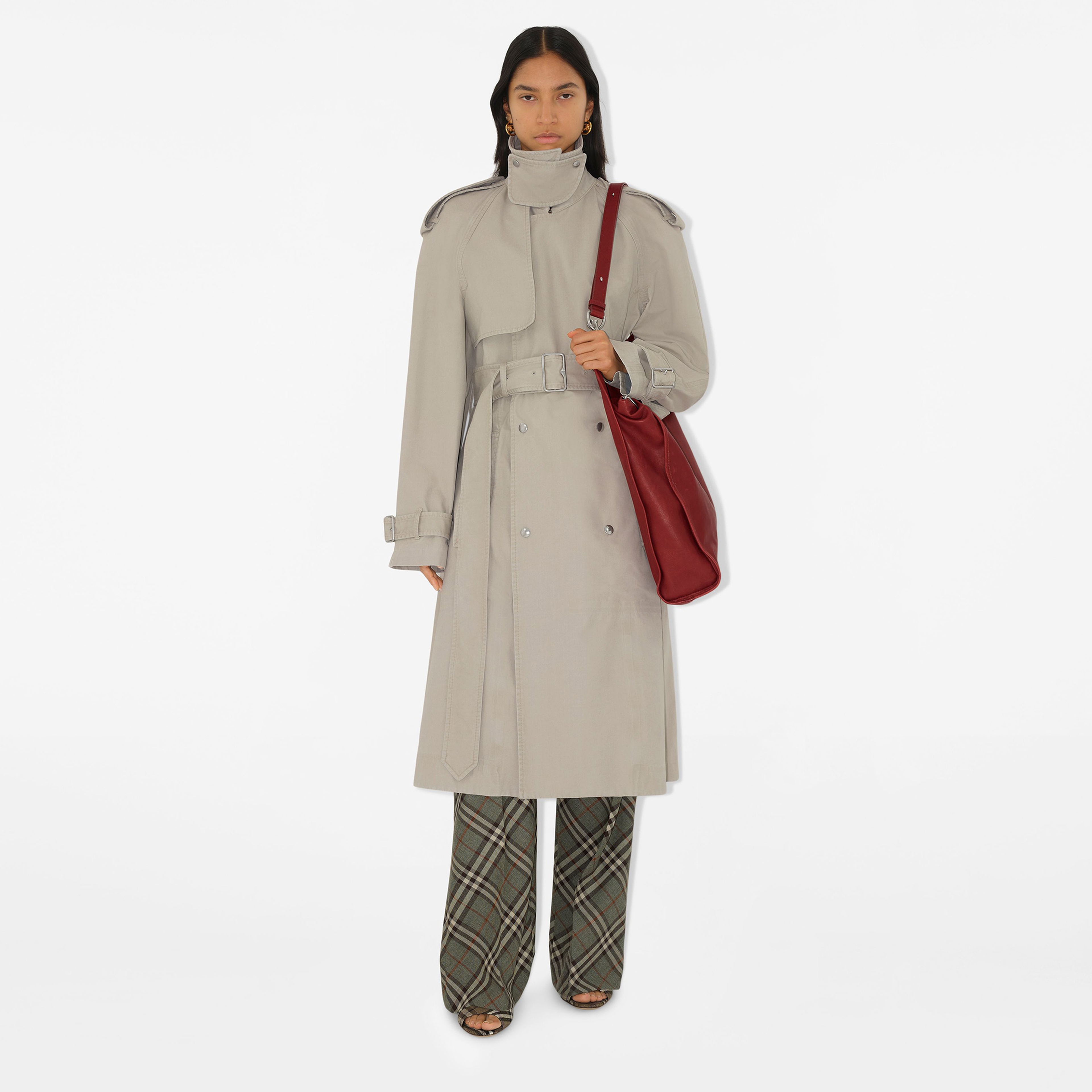 Burberry Tec Long Cotton Kadın Krem Trençkot