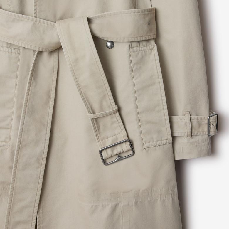 Burberry Tec Long Cotton Kadın Krem Trençkot