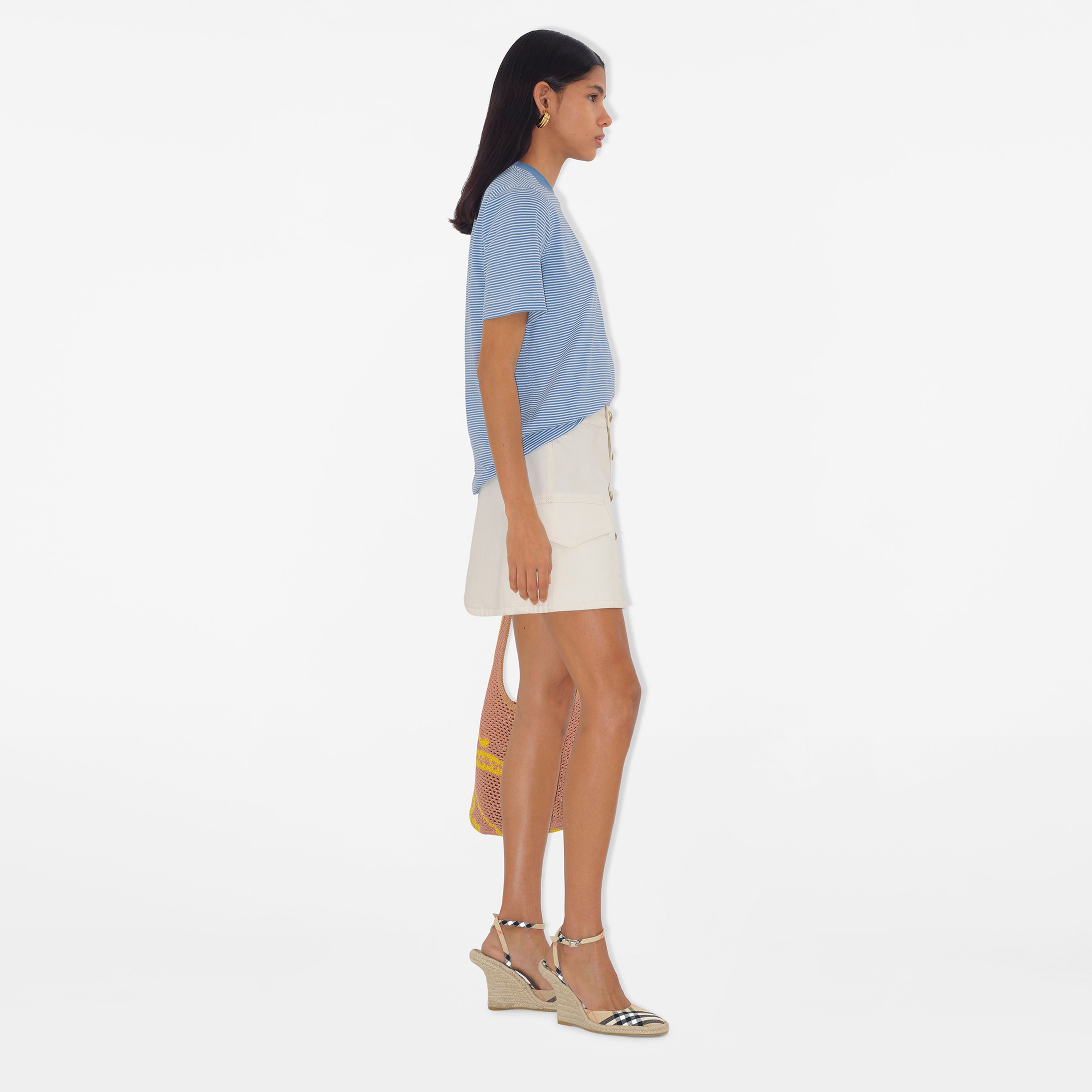 Burberry For Striped Cotton Kadın Mavi T-Shirt