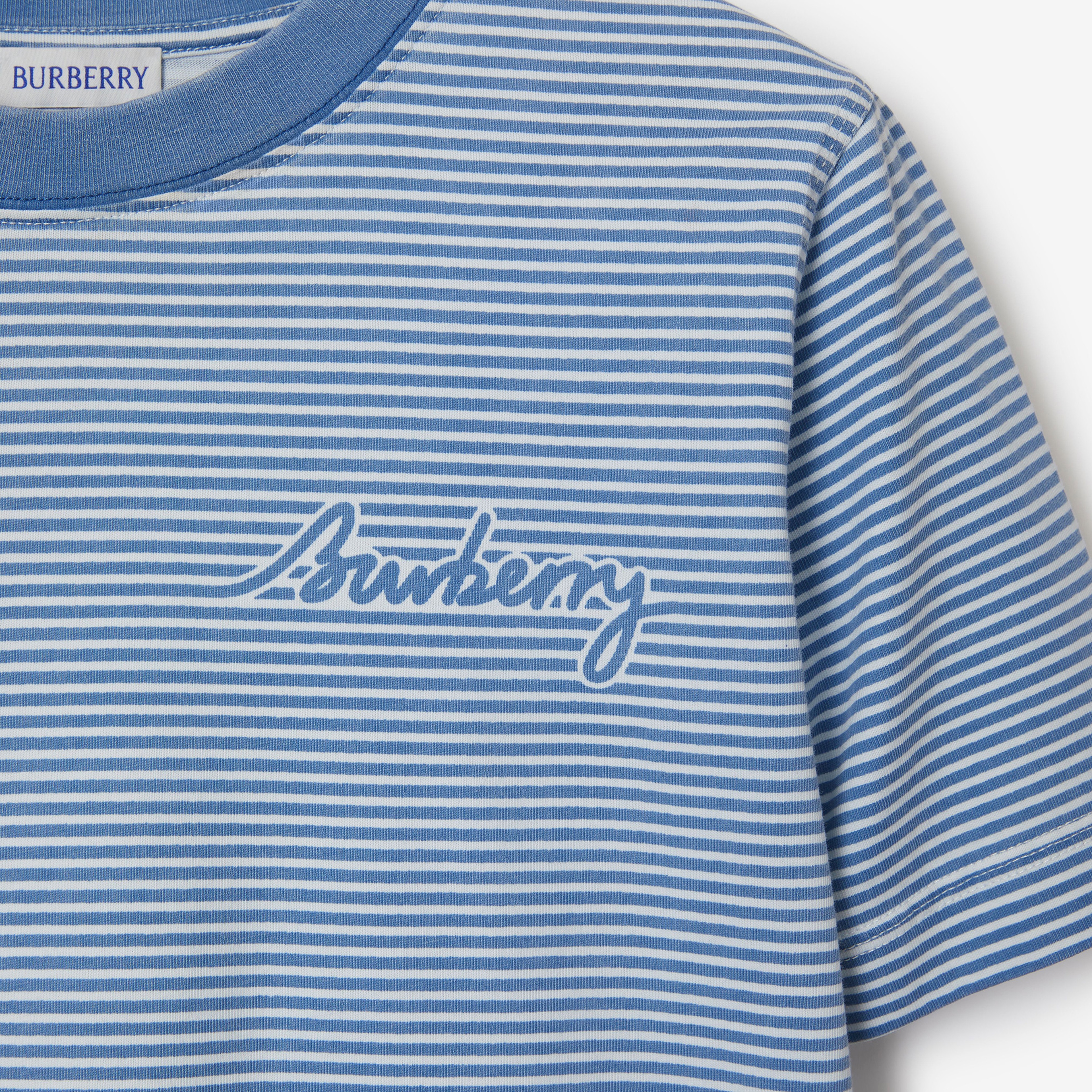 Burberry For Striped Cotton Kadın Mavi T-Shirt