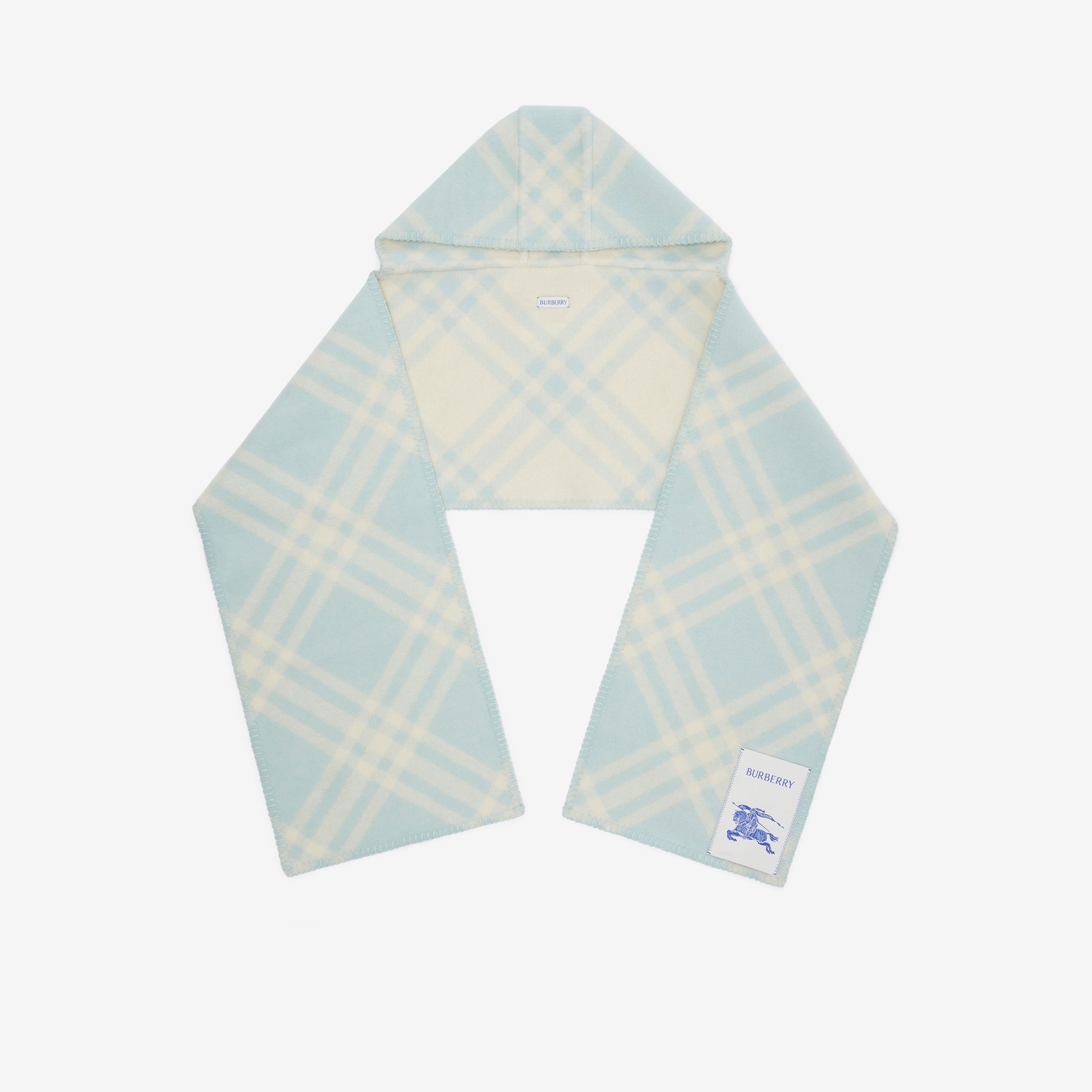 Burberry Tri Bar Wool Hooded Kadın Mavi Atkı