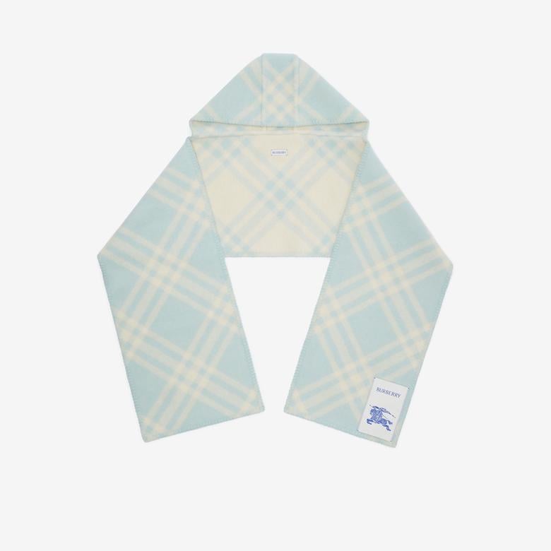 Burberry Tri Bar Wool Hooded Kadın Mavi Atkı