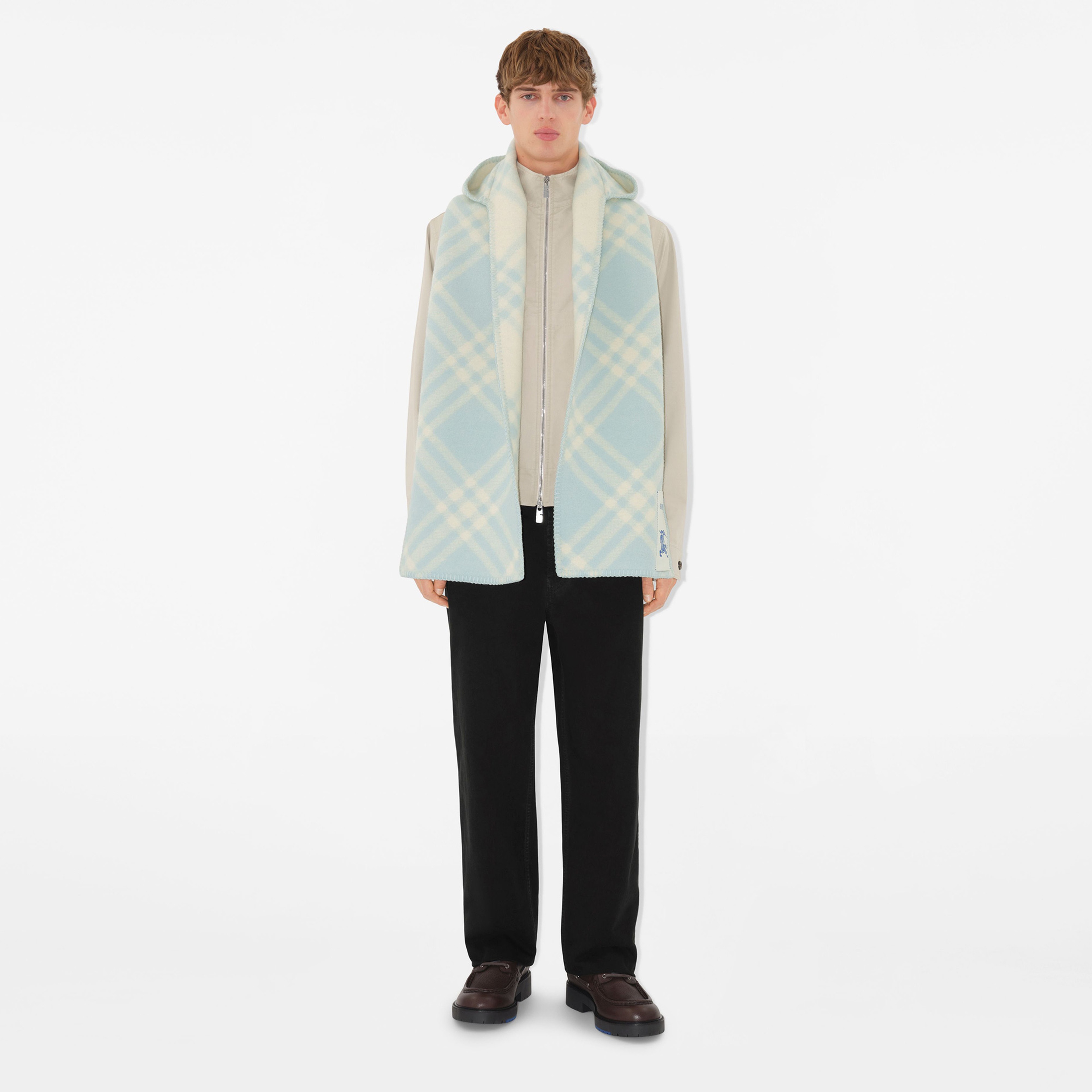 Burberry Tri Bar Wool Hooded Kadın Mavi Atkı
