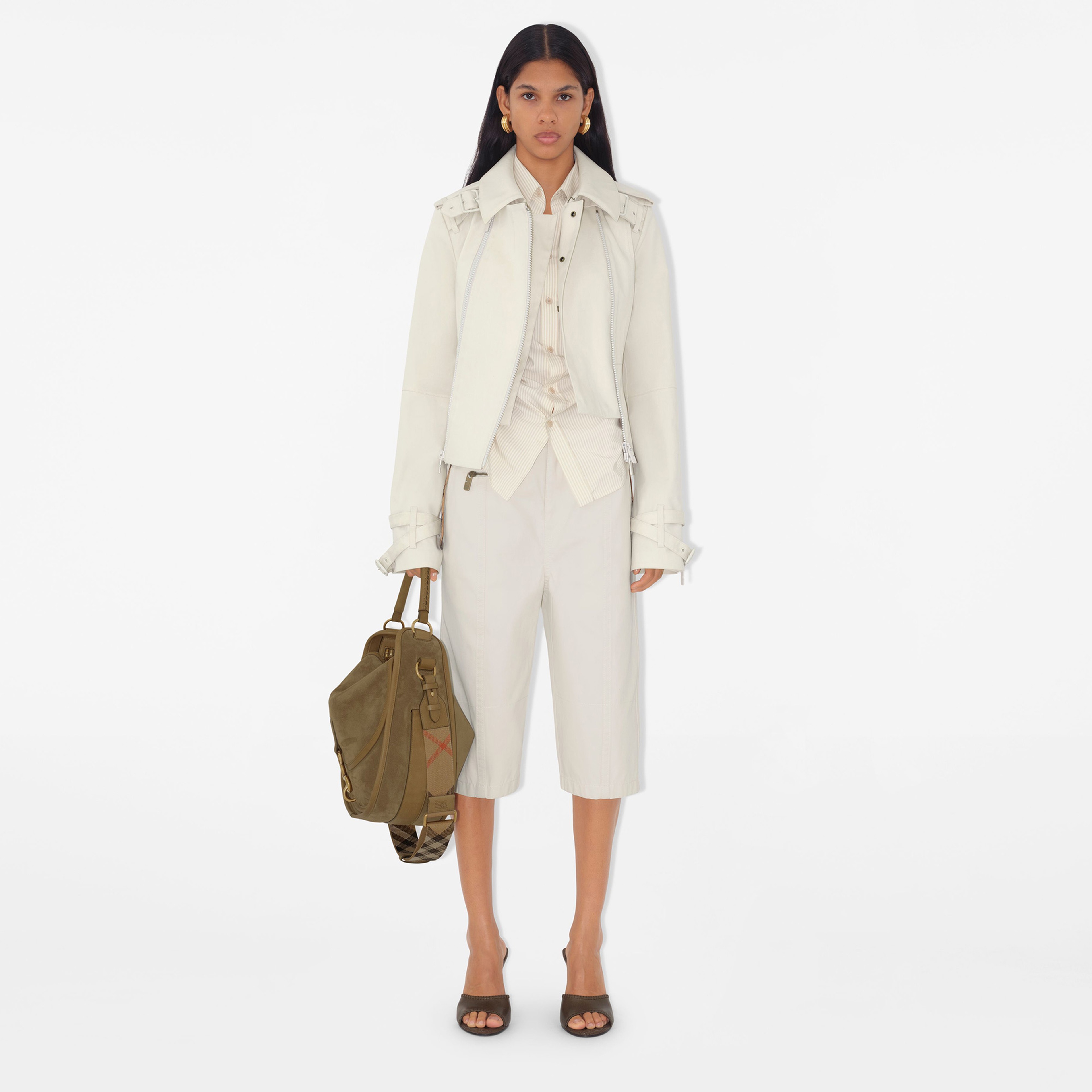 Burberry Tec Bonded Cotton Kadın Beyaz Trençkot