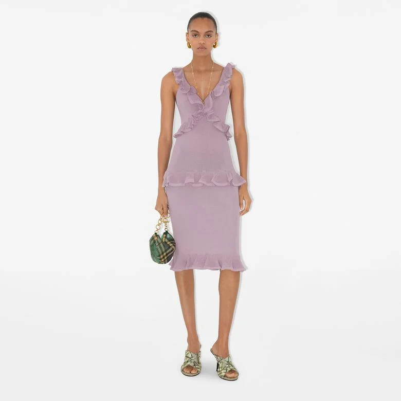 Burberry Pai Ruffled Silk Blend Kadın Mor Elbise