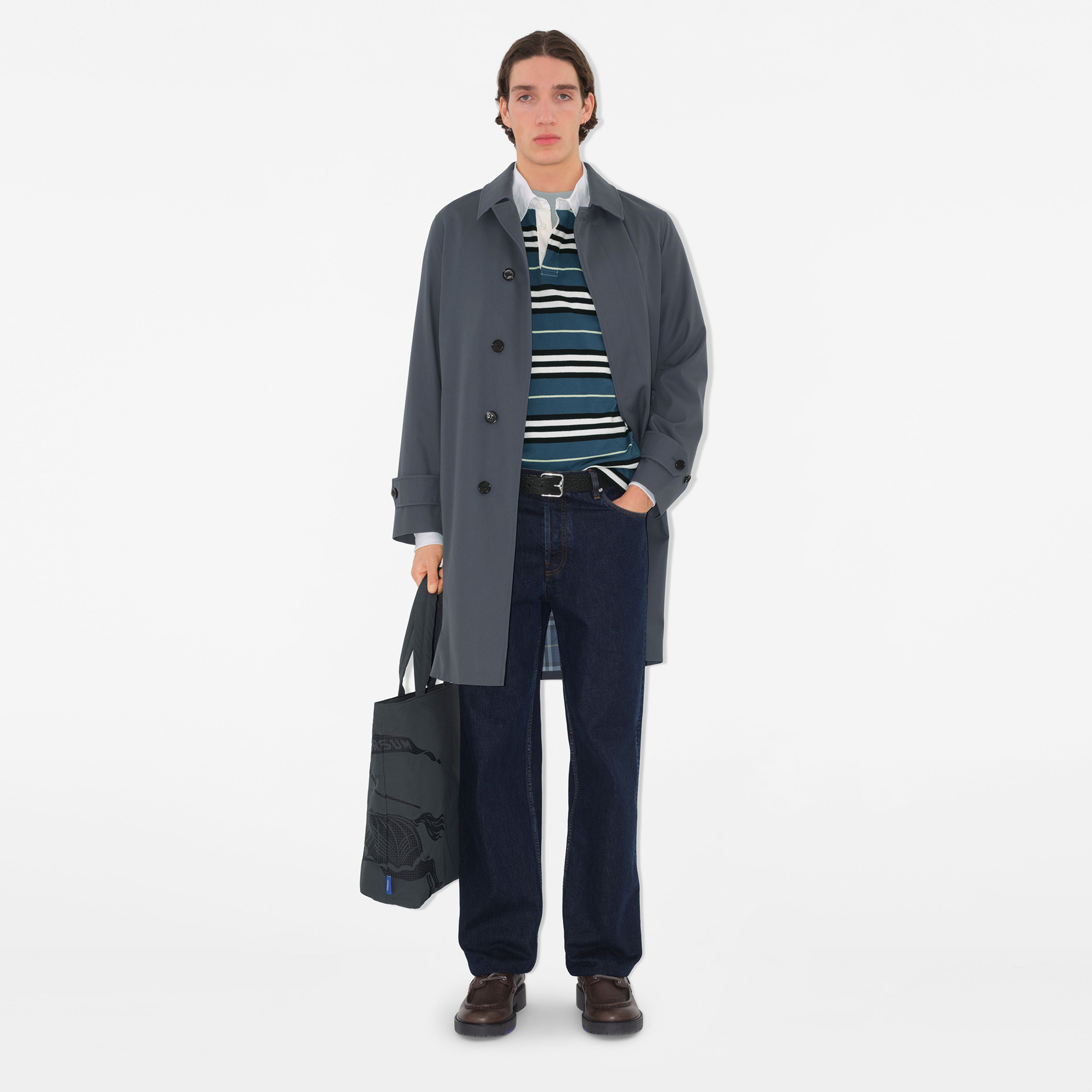 Burberry Cas Long Gabardine Erkek Gri Palto