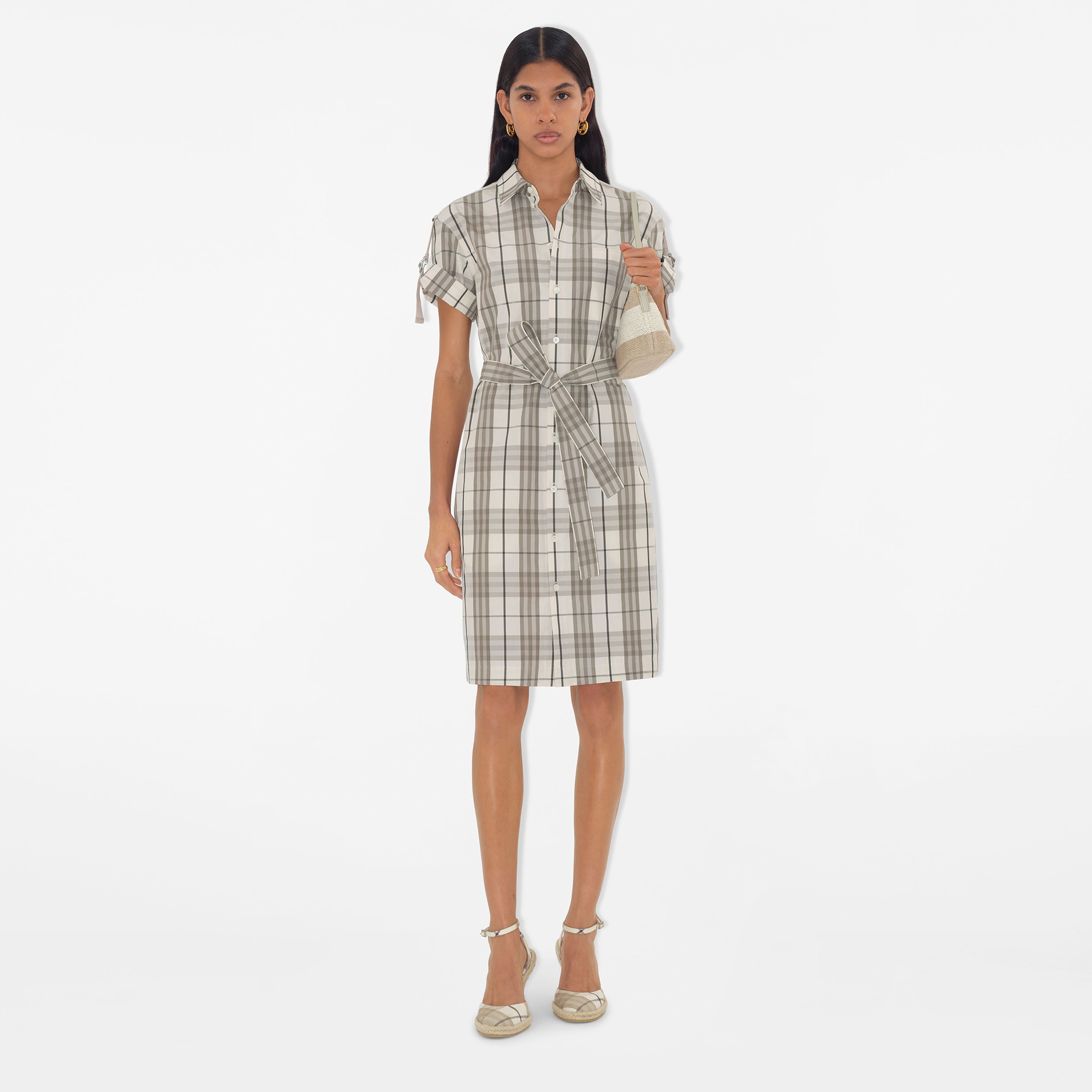 Burberry Tri Cotton Kadın Krem Elbise