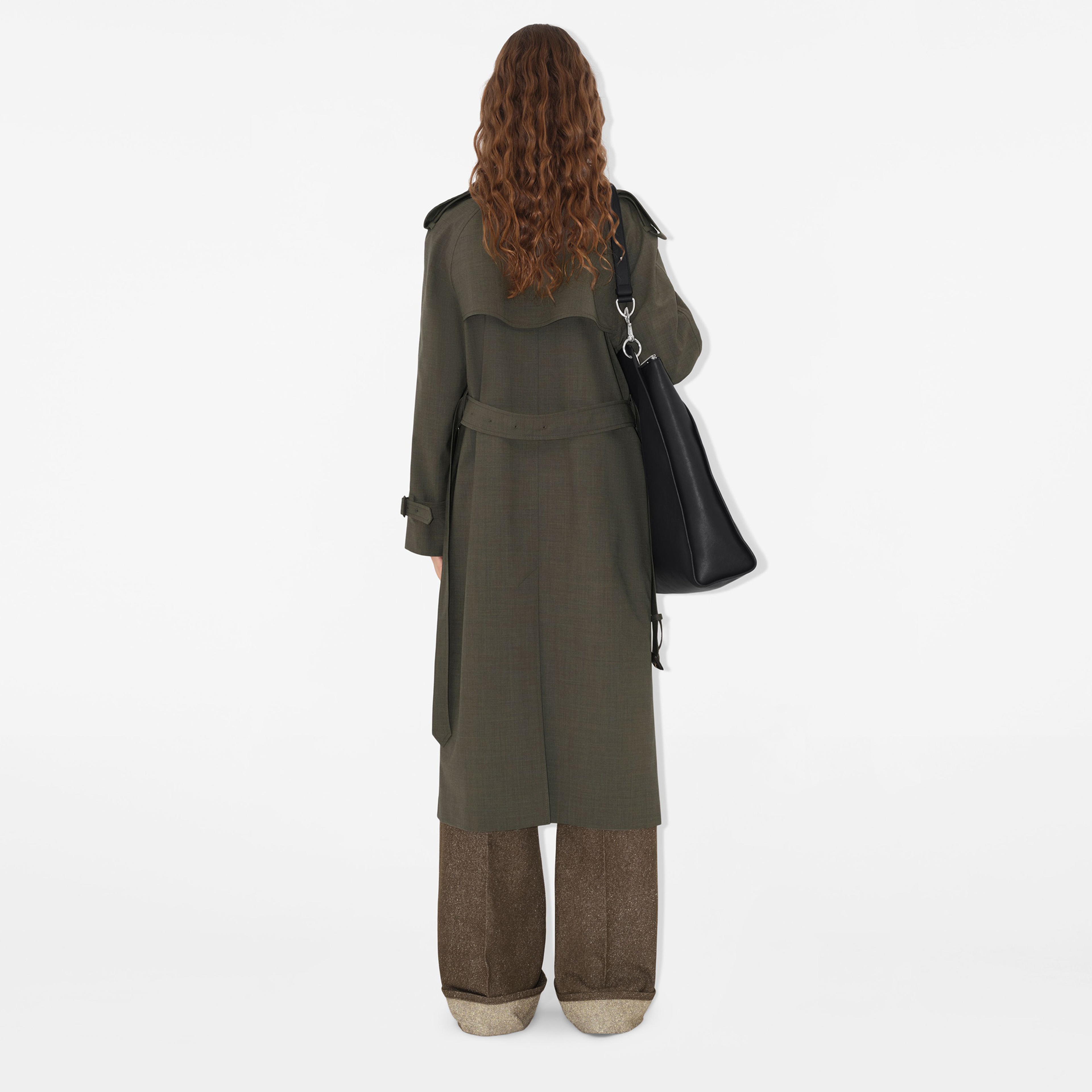 Burberry Giu Long Stretch Wool Kadın Yeşil Trençkot