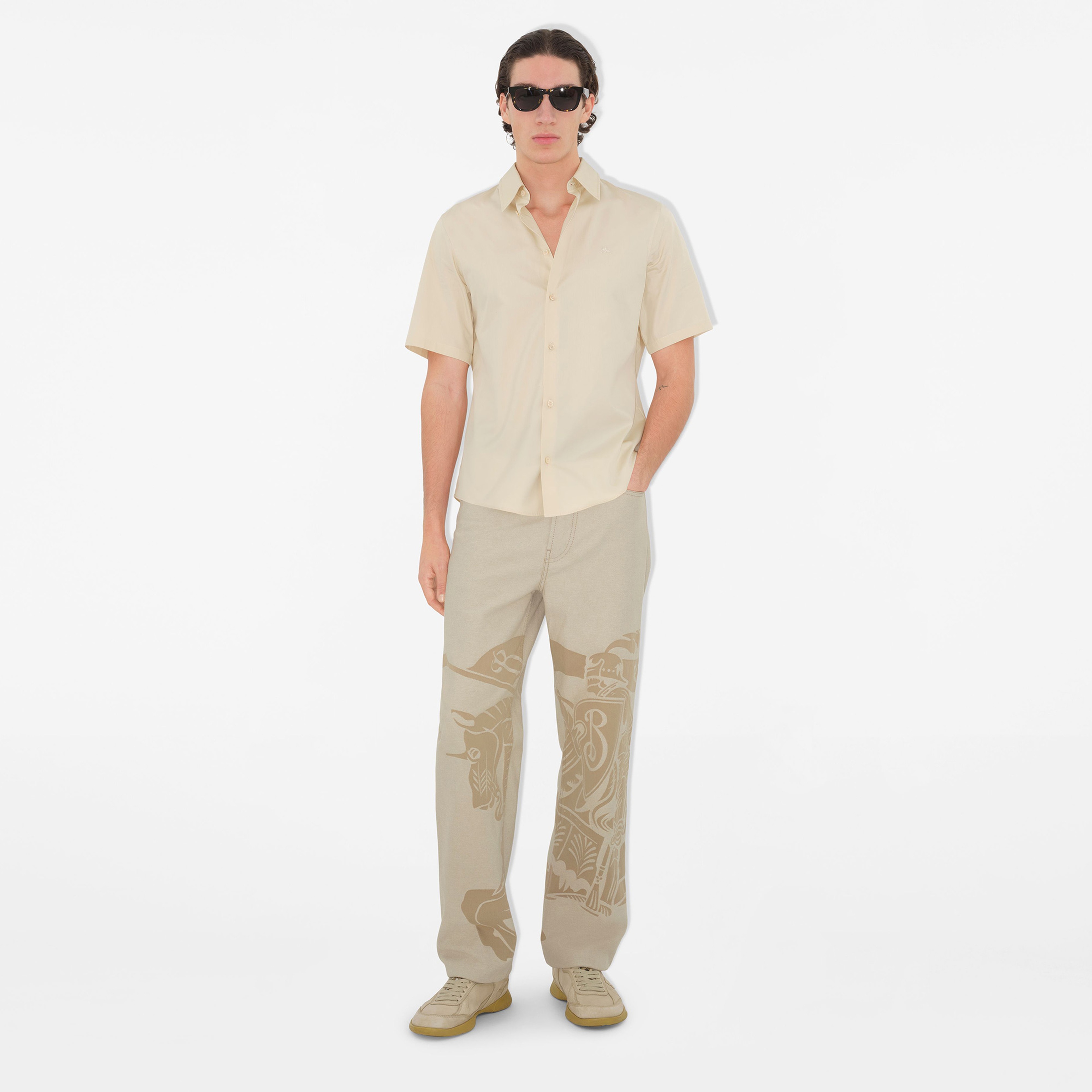 Burberry Ros Slim Fit Cotton Erkek Krem Gömlek