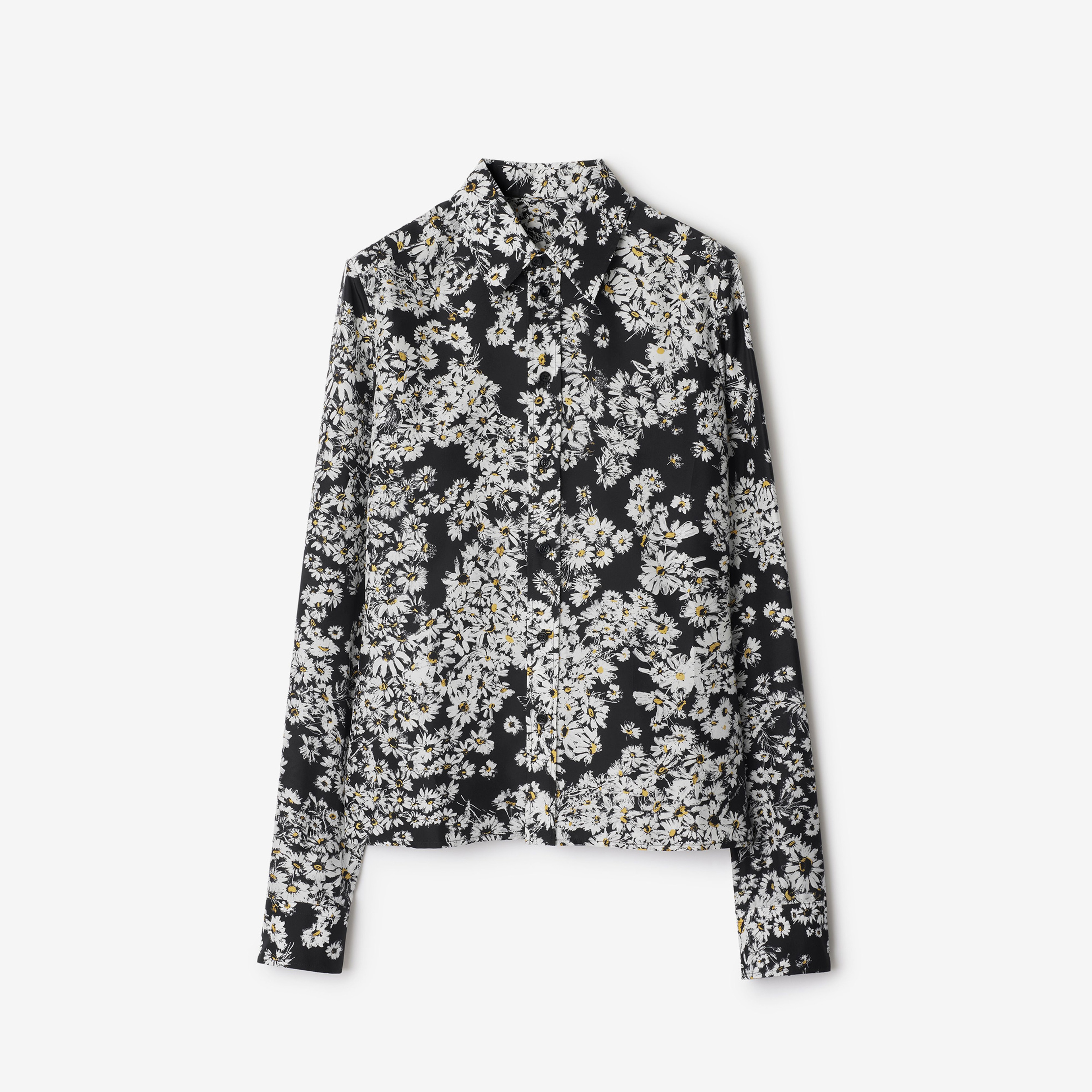 Burberry Ros Regular Fit Daisy Silk Kadın Siyah Gömlek