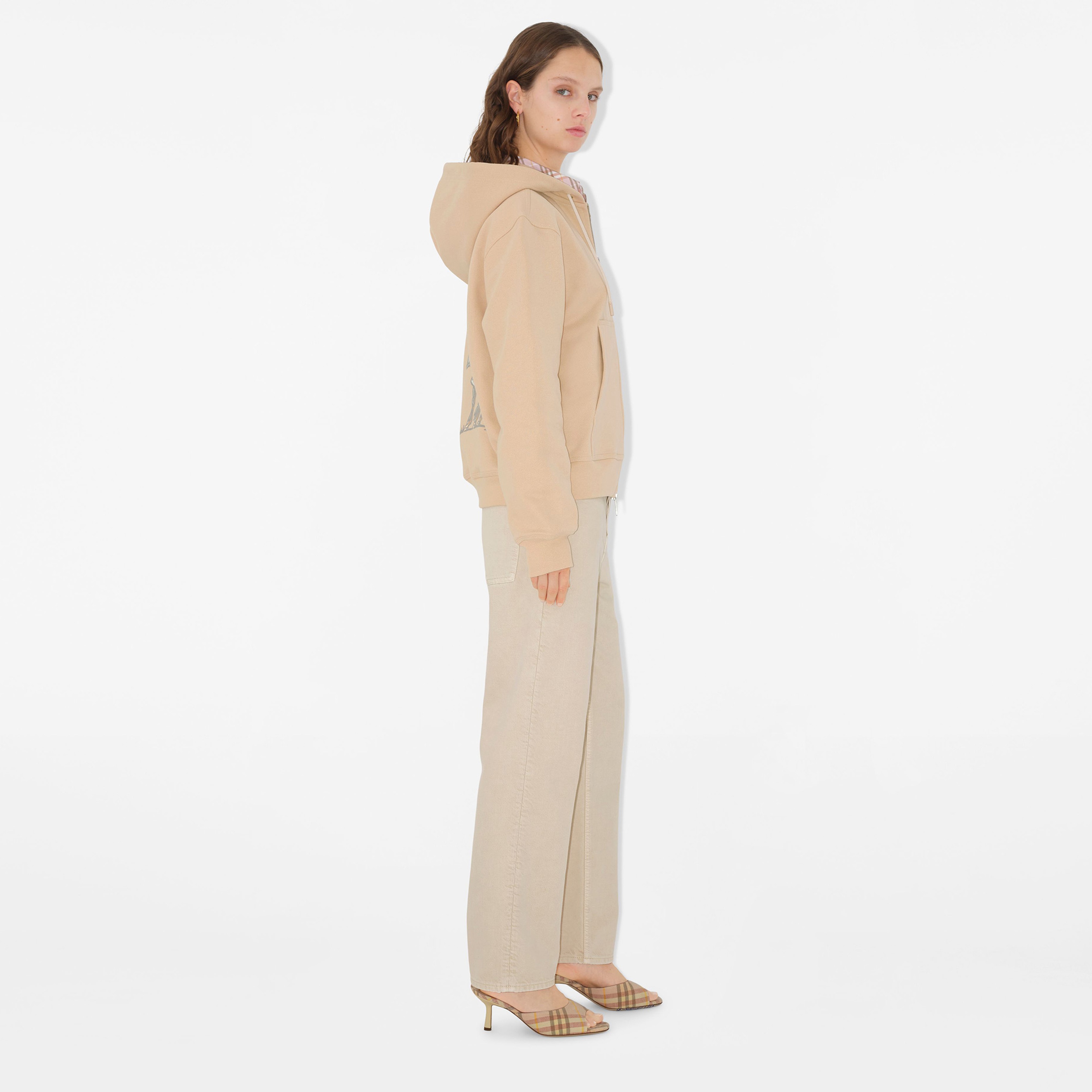 Burberry Sic Cotton Zip Kadın Krem Hoodie