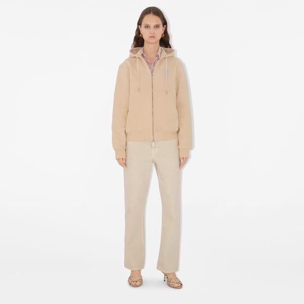 Burberry Sic Cotton Zip Kadın Krem Hoodie