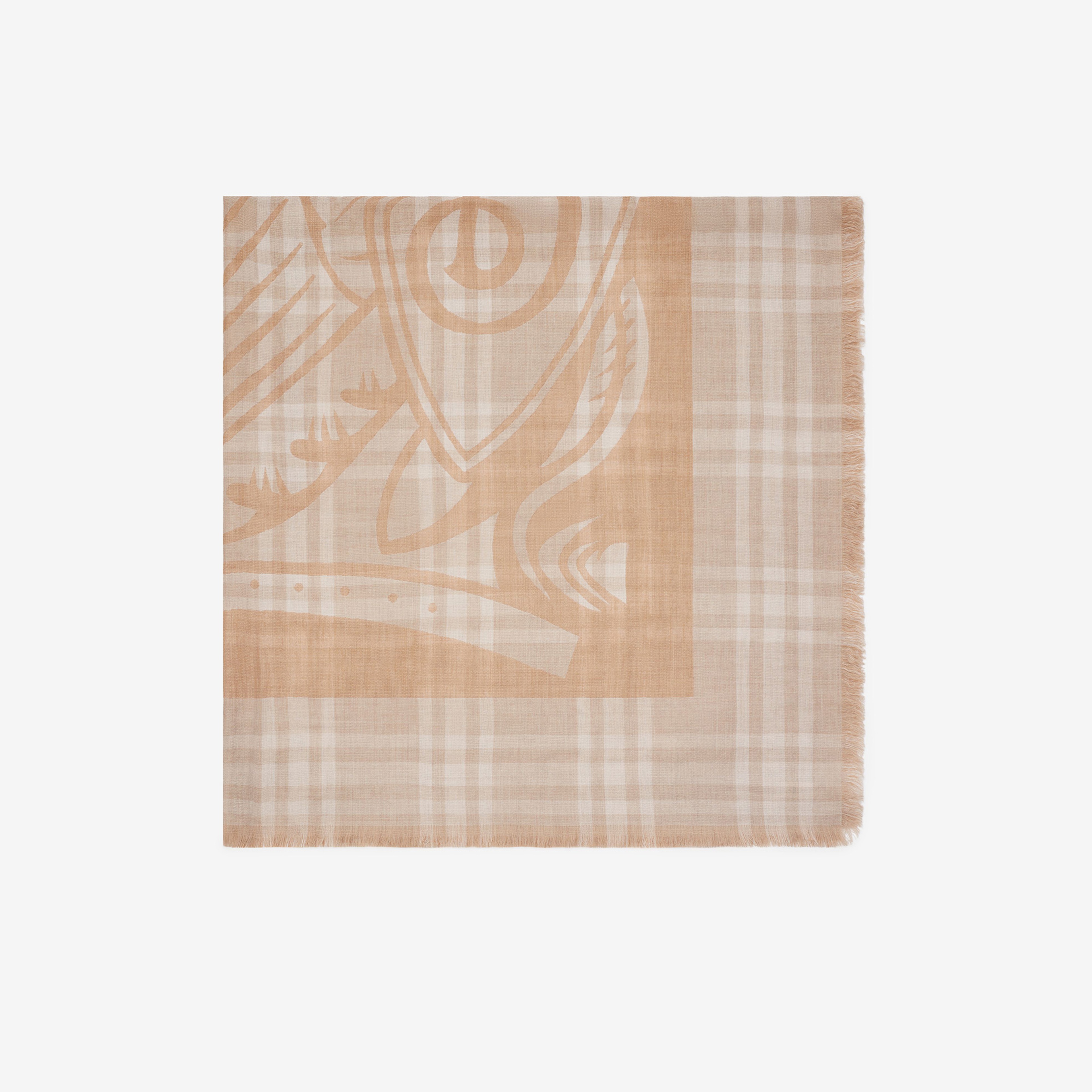 Burberry Tri Bar Edged Wool Blend Kadın Krem Şal