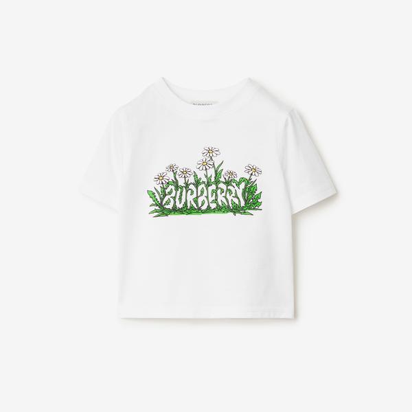 Burberry Cedar Daisy Logo Cotton Çocuk Beyaz T-Shirt