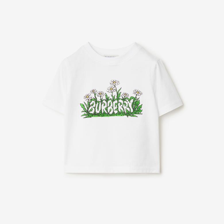 Burberry Cedar Daisy Logo Cotton Çocuk Beyaz T-Shirt