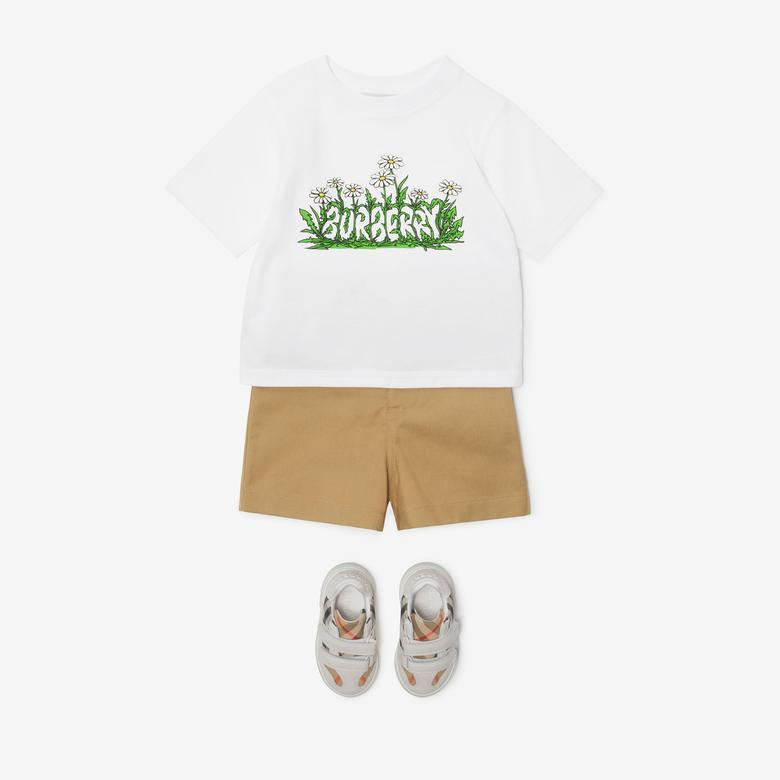 Burberry Cedar Daisy Logo Cotton Çocuk Beyaz T-Shirt