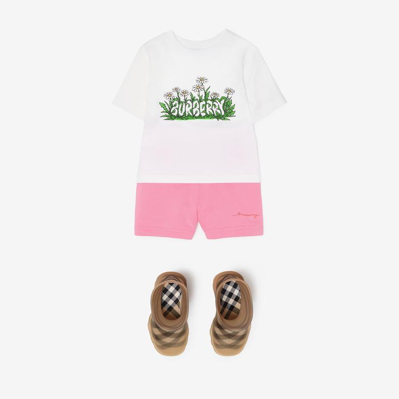 Burberry Cedar Daisy Logo Cotton Çocuk Beyaz T-Shirt