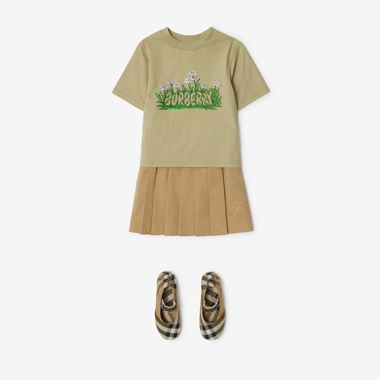 Burberry Cedar Daisy Logo Cotton Çocuk Bej T-Shirt