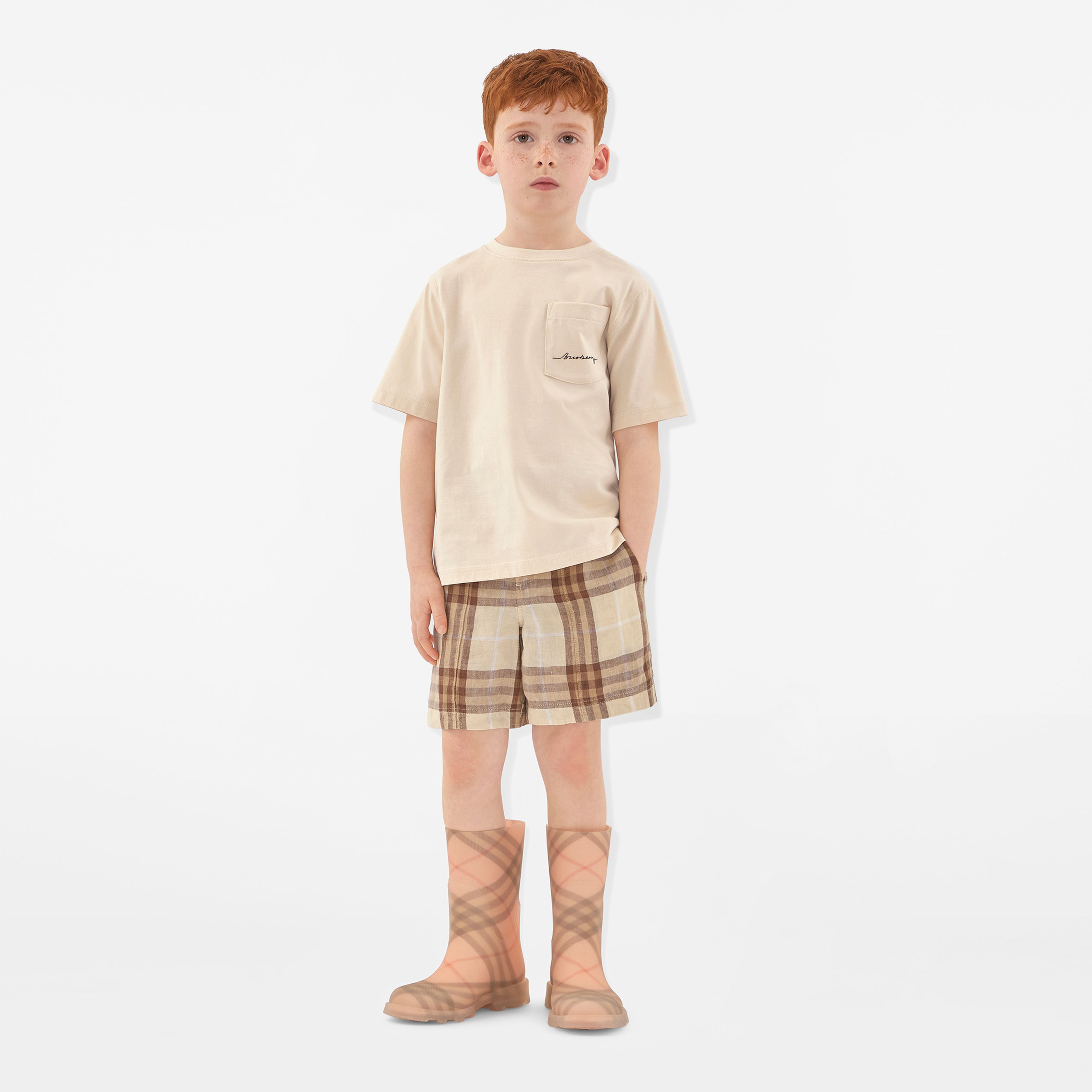 Burberry Cedar Logo Cotton Çocuk Krem T-Shirt