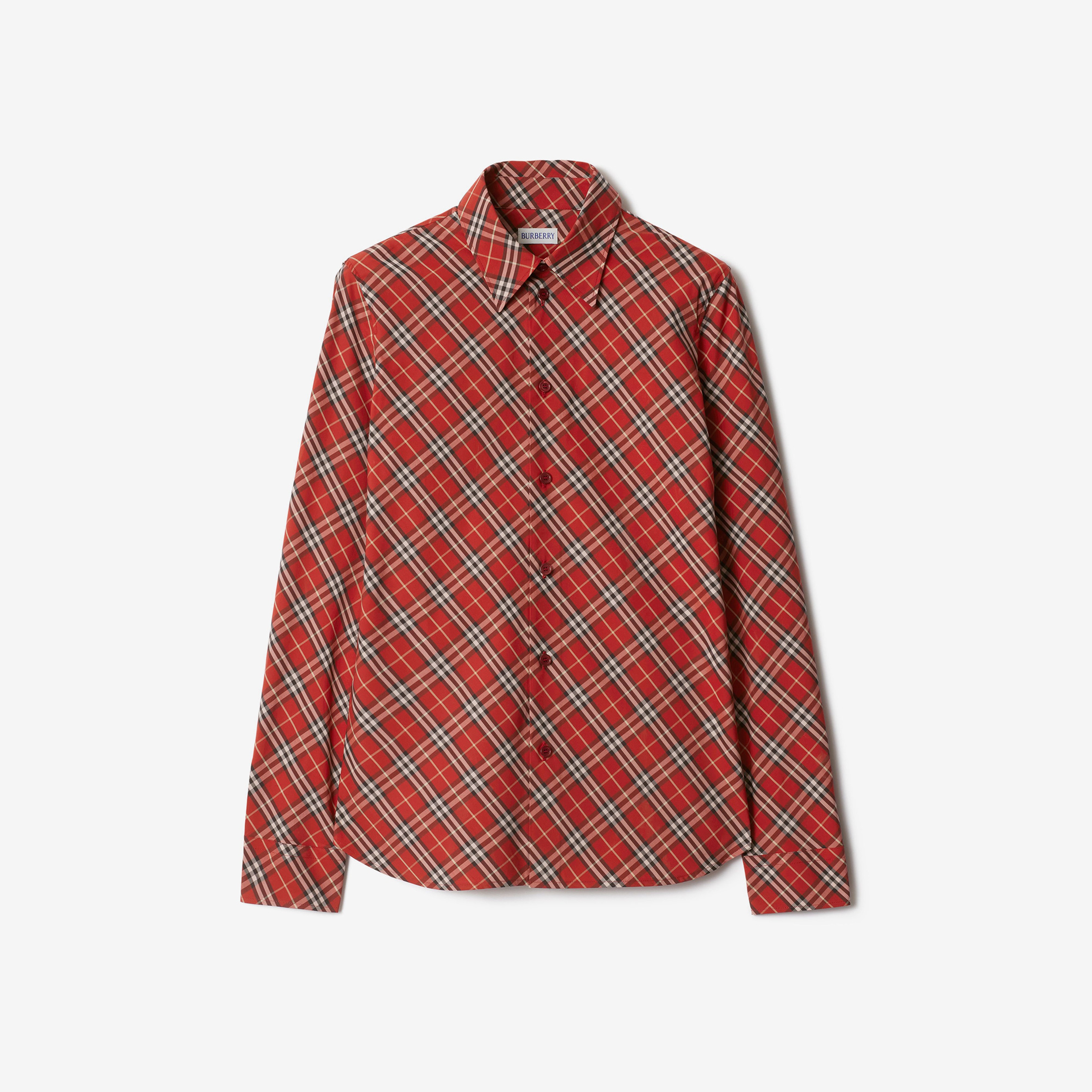 Burberry Lny25 Slim Fit Cotton Kadın Kırmızı Gömlek