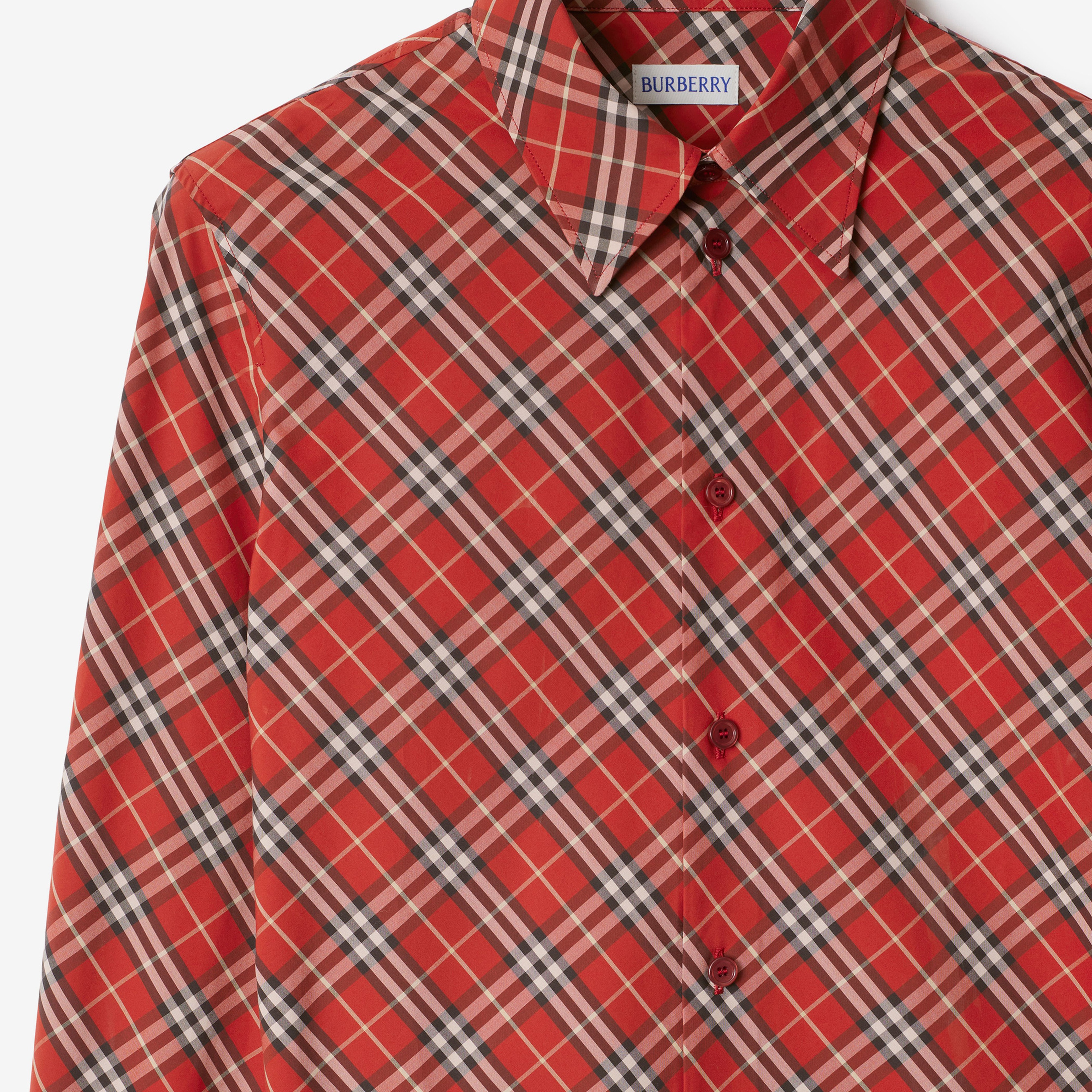 Burberry Lny25 Slim Fit Cotton Kadın Kırmızı Gömlek