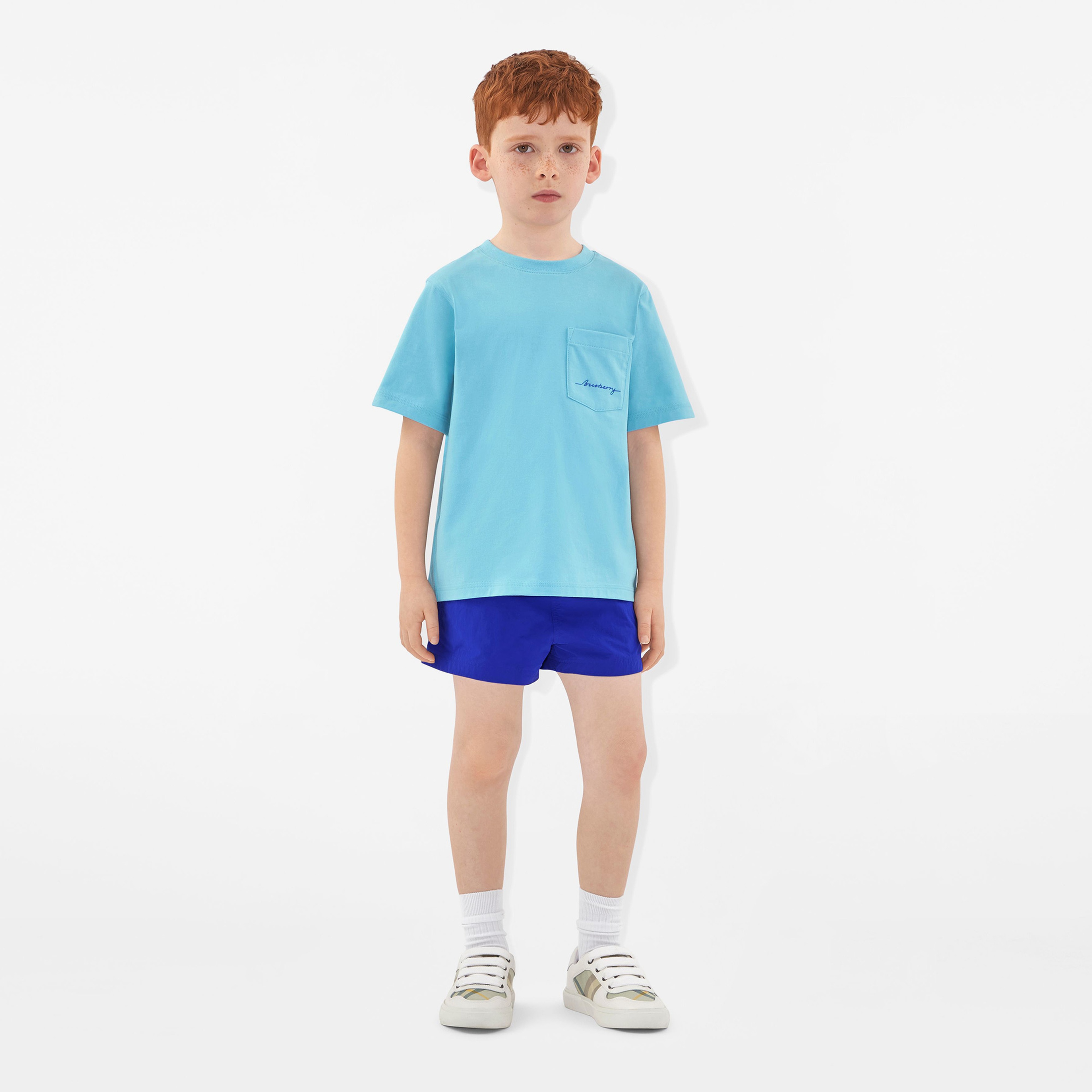 Burberry Cedar Logo Cotton Çocuk Mavi T-Shirt