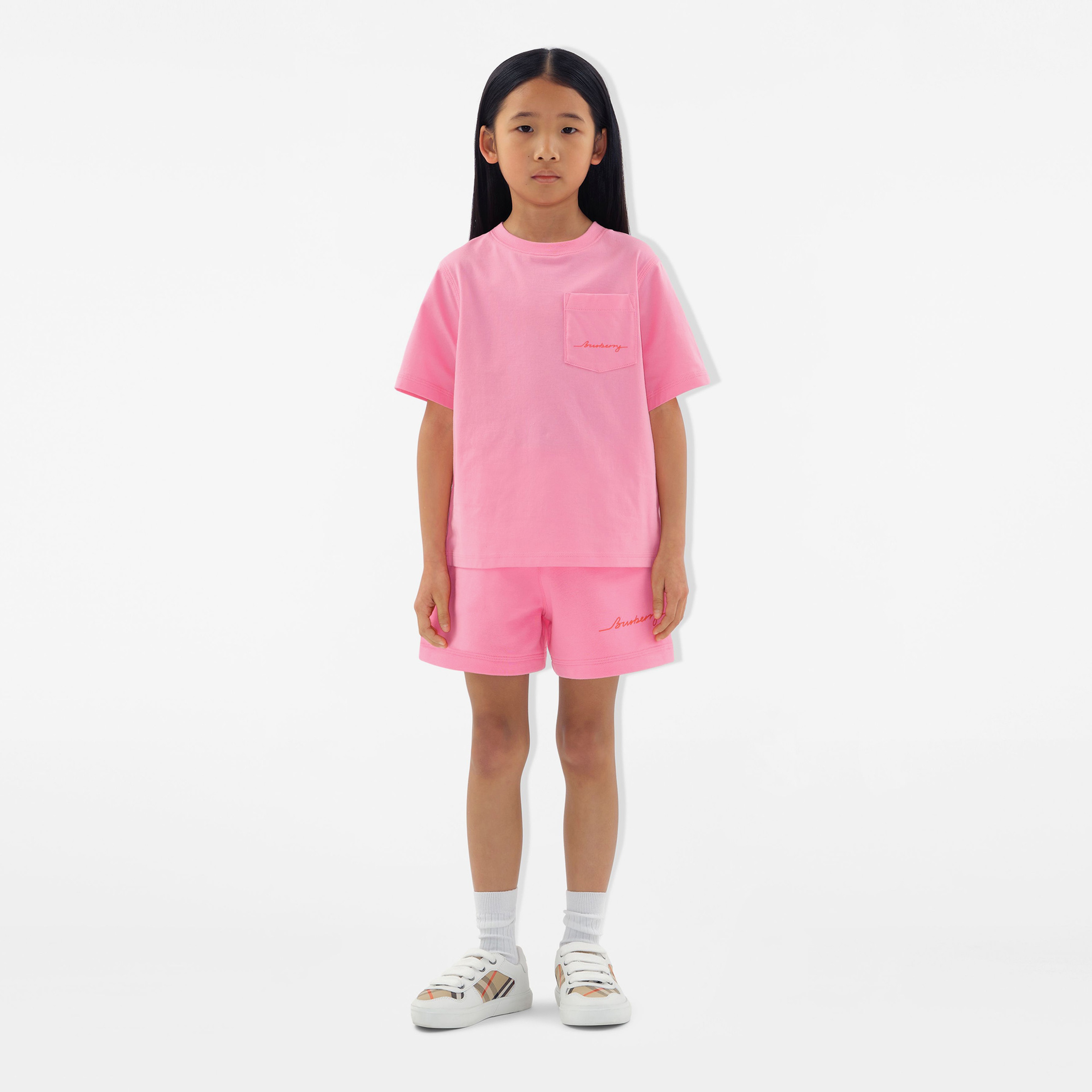 Burberry Cedar Logo Cotton Çocuk Pembe T-Shirt