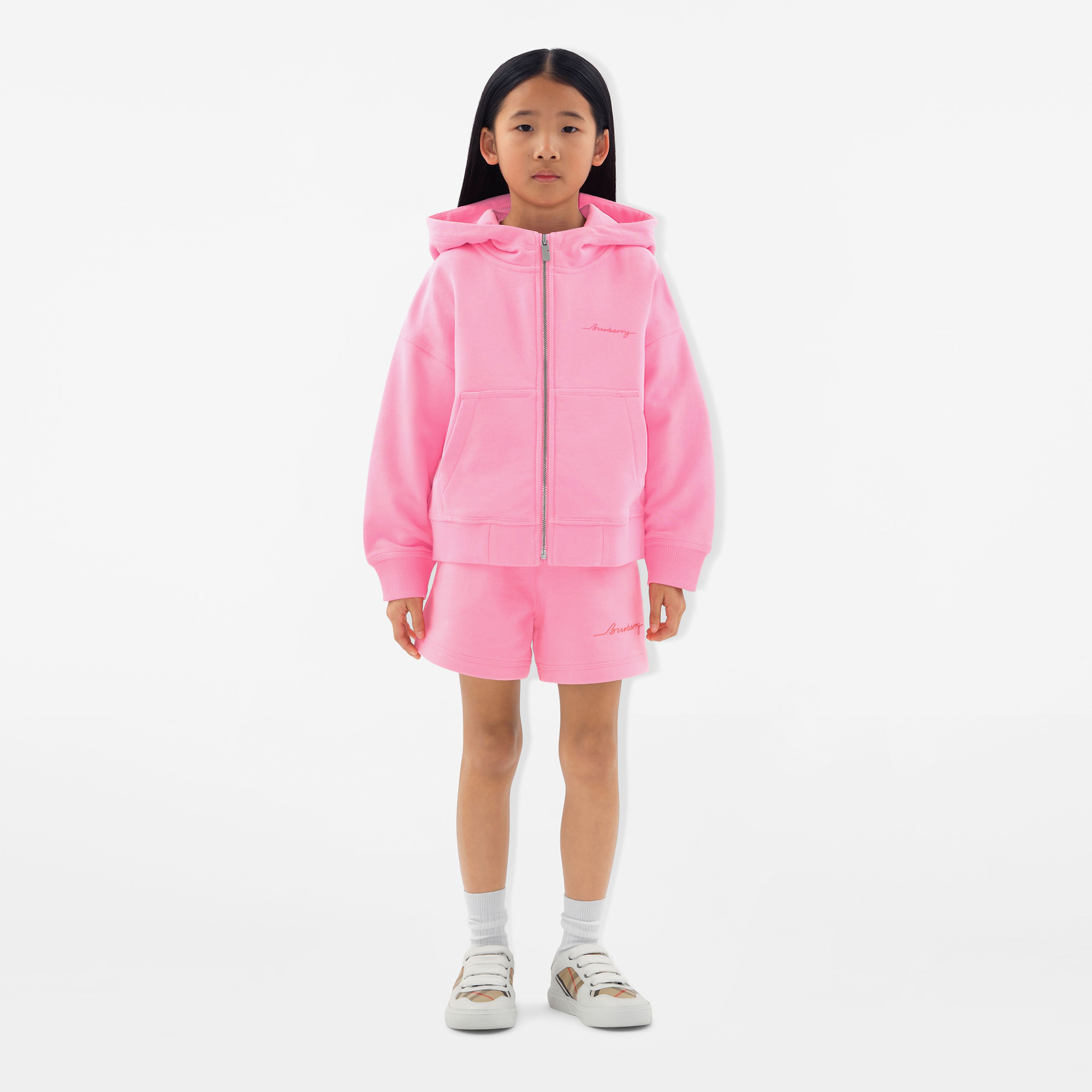 Burberry Sami Logo Cotton Zip Çocuk Pembe Hoodie