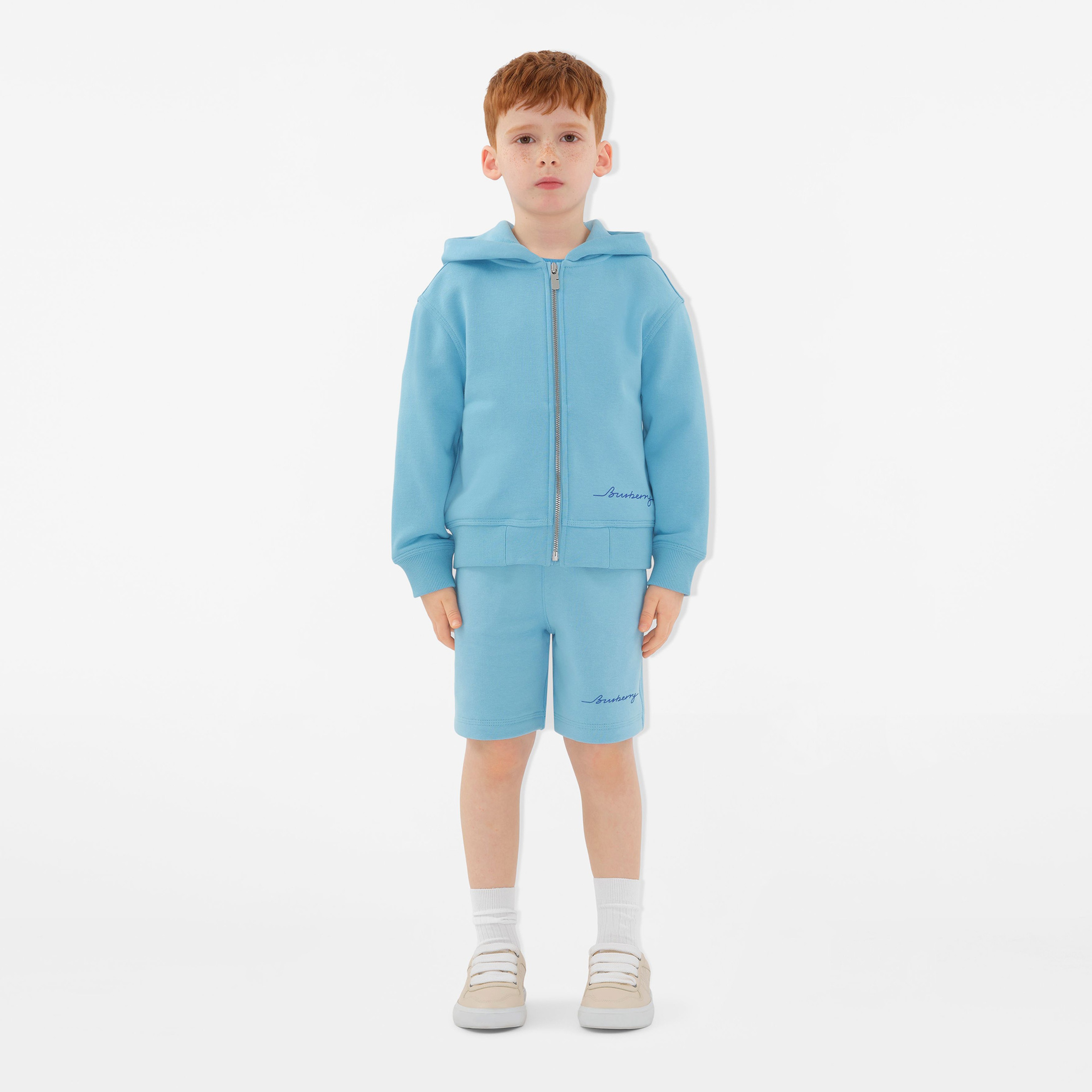 Burberry Clyde Logo Cotton Zip Çocuk Mavi Hoodie