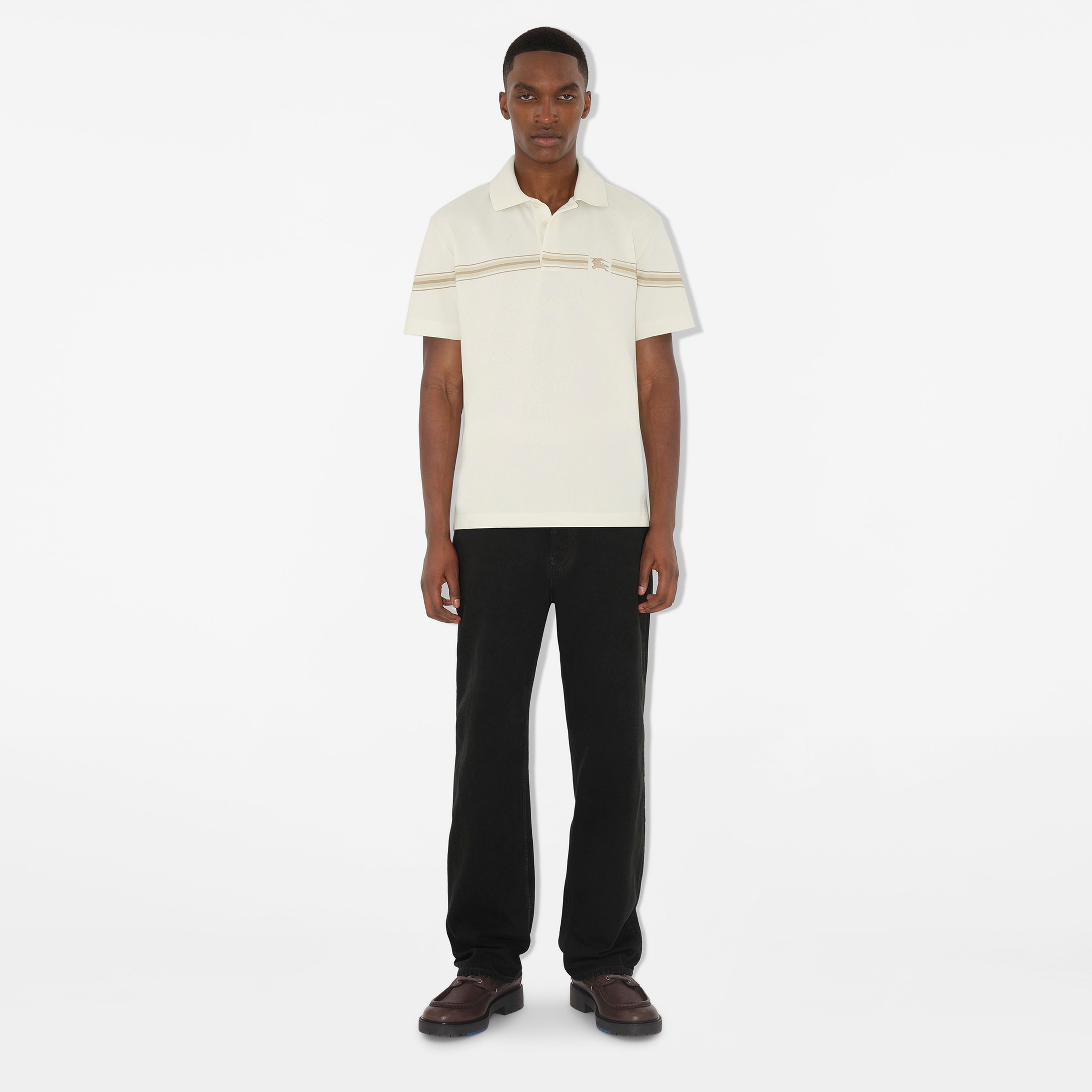 Burberry Sic Striped Cotton Erkek Beyaz Polo