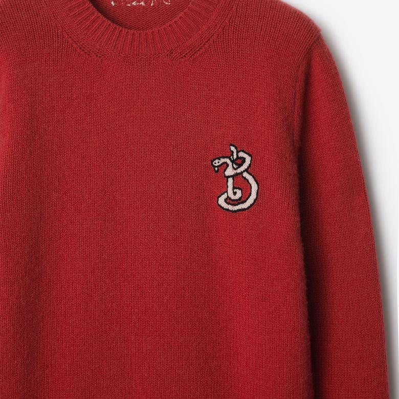 Burberry Lny Pai Snake Wool Cashmere Kadın Kırmızı Kazak