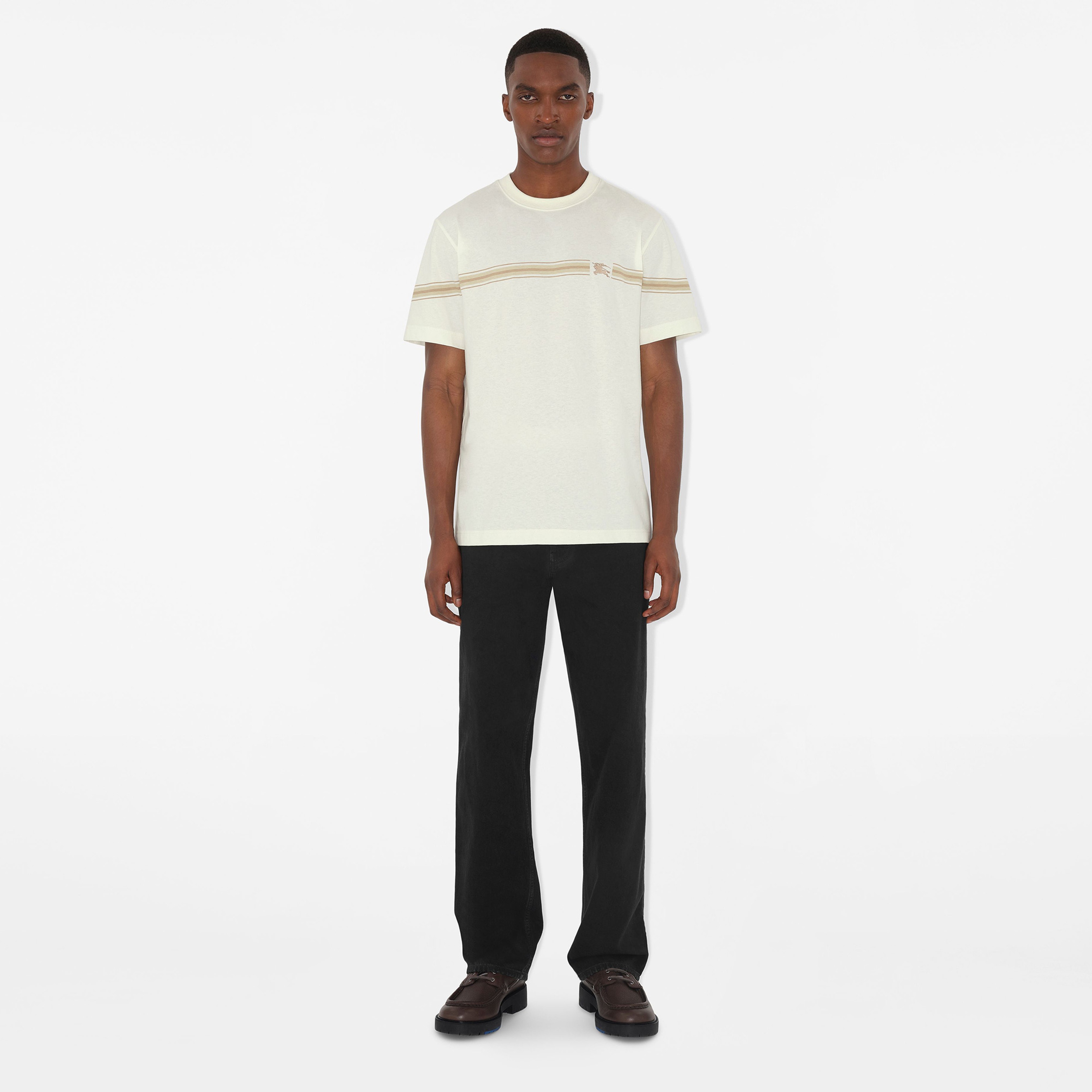 Burberry Sic Striped Cotton Erkek Beyaz T-Shirt