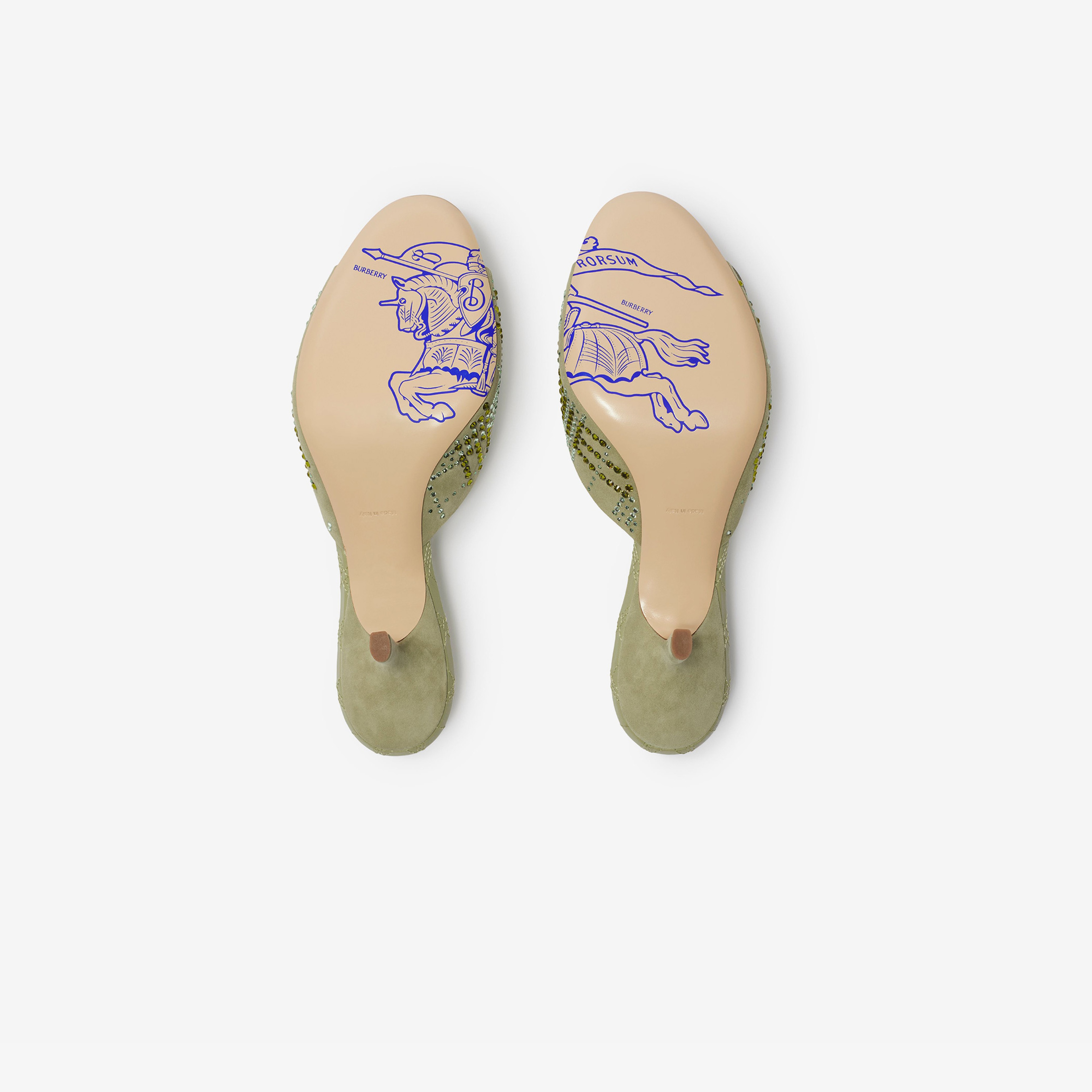 Burberry Crystal Suede Mews Mules Kadın Haki Topuklu Terlik