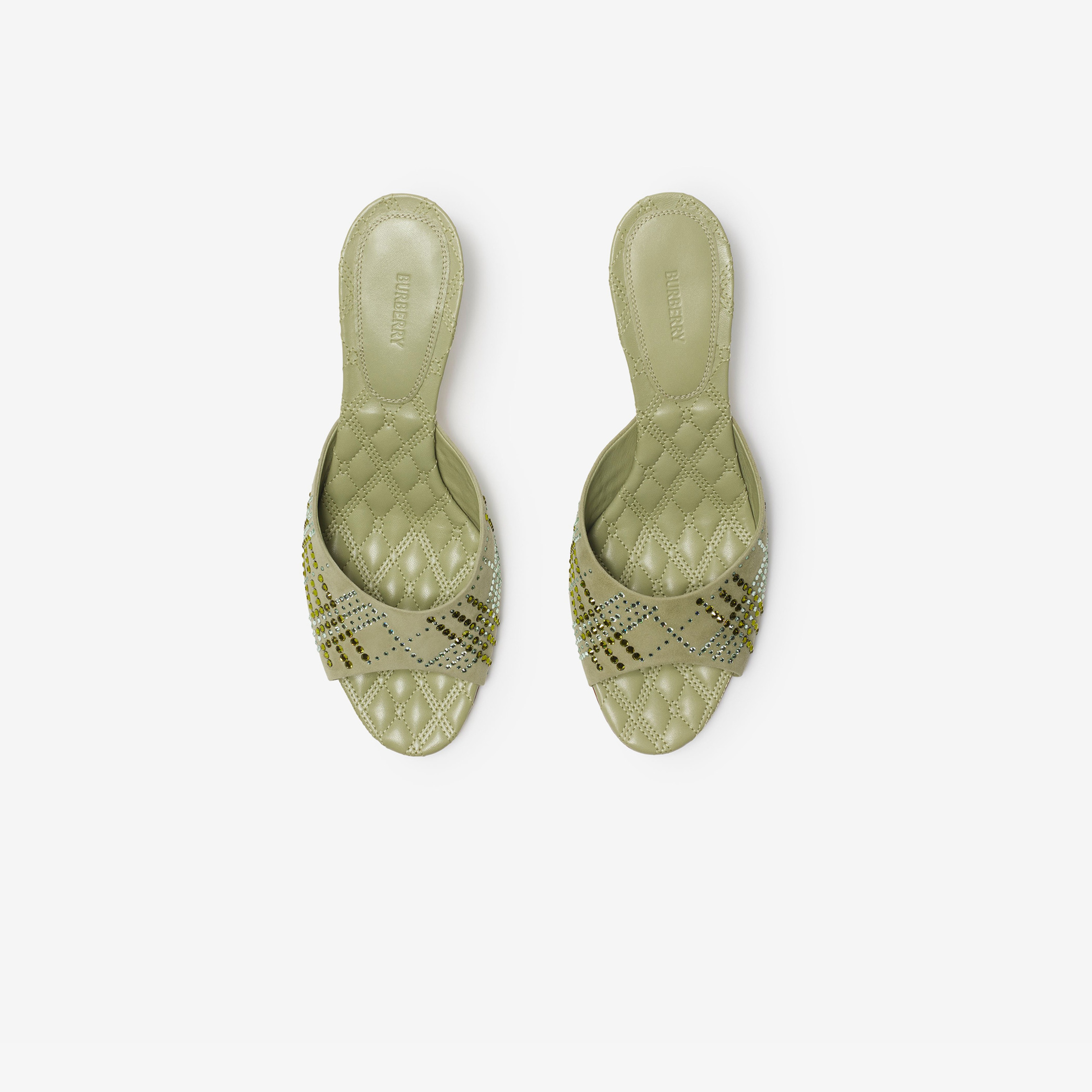 Burberry Crystal Suede Mews Mules Kadın Haki Topuklu Terlik